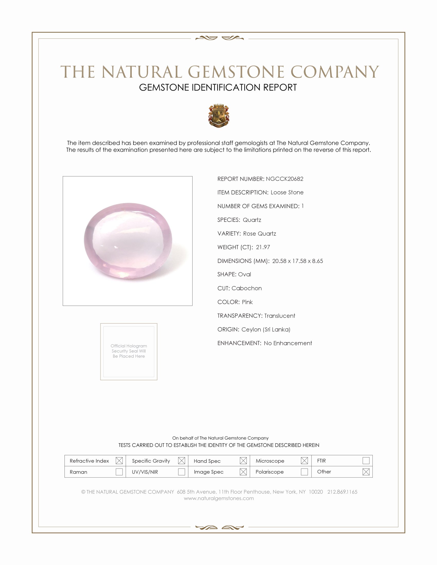21.97 Ct. Pink Cabochon Rose Quartz from Ceylon (Sri Lanka)