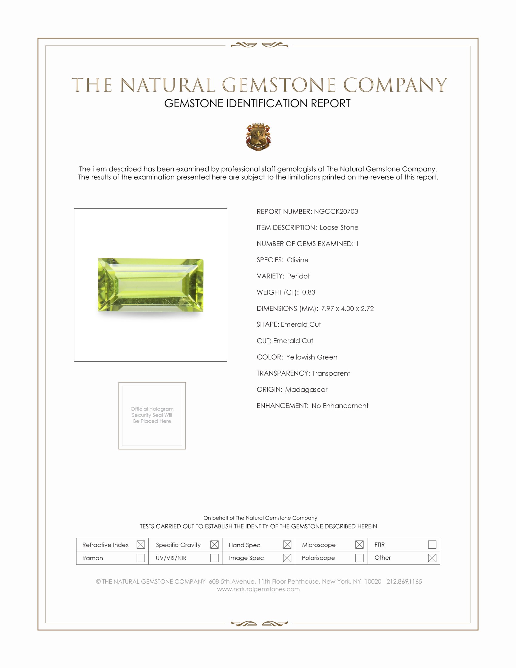 0.83 Ct. Yellowish Green Peridot from Madagascar