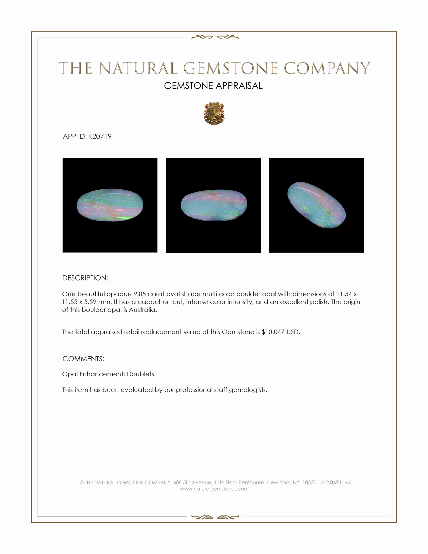 9.85 Ct. Cabochon Boulder Opal from Australia