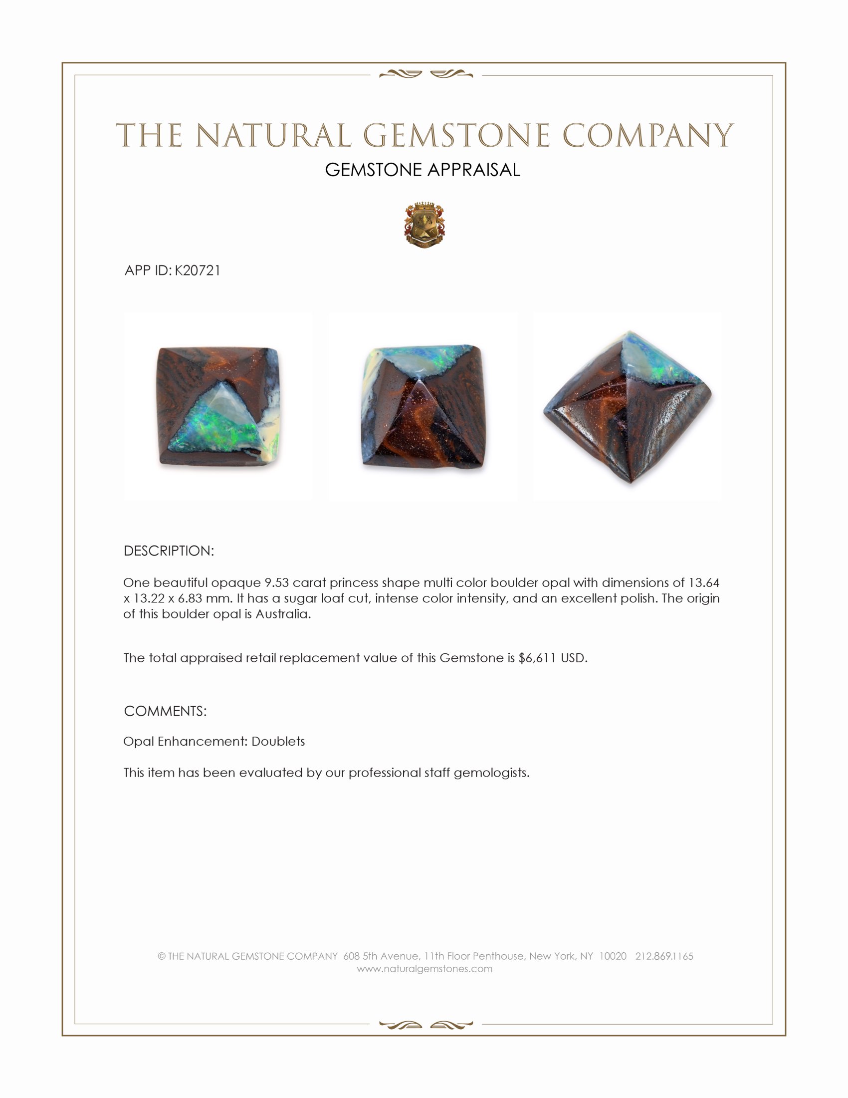 9.53 Ct. Cabochon Boulder Opal from Australia