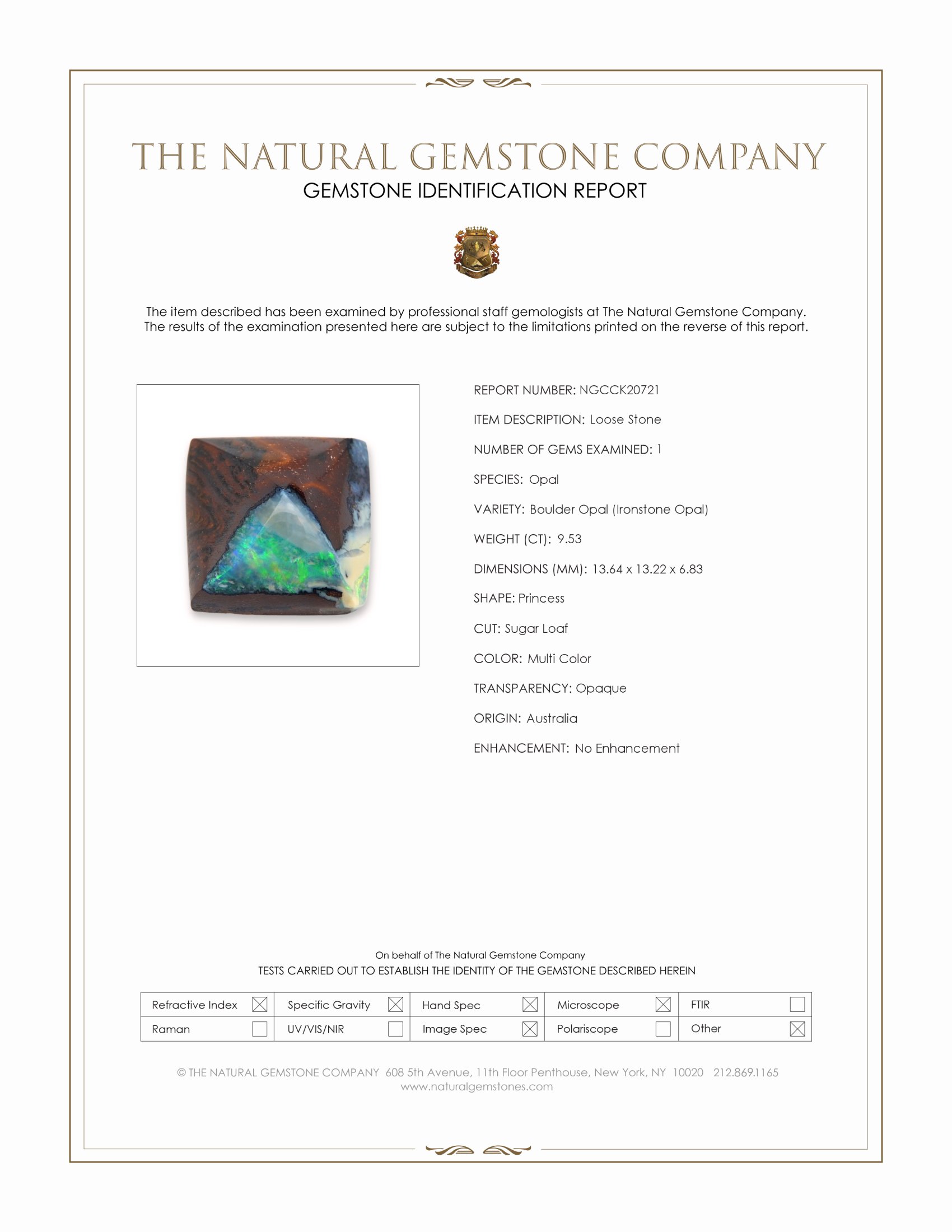 9.53 Ct. Multi Color Cabochon Boulder Opal (Ironstone Opal) from Australia