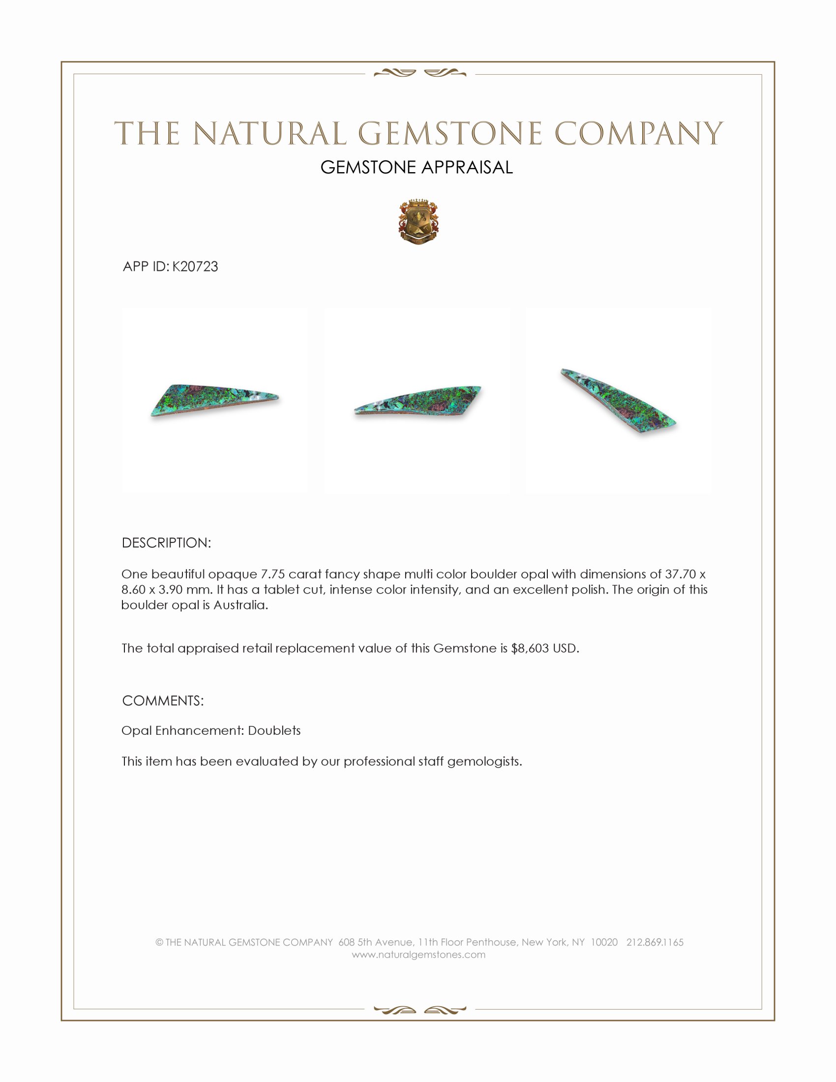 7.75 Ct. Boulder Opal from Australia