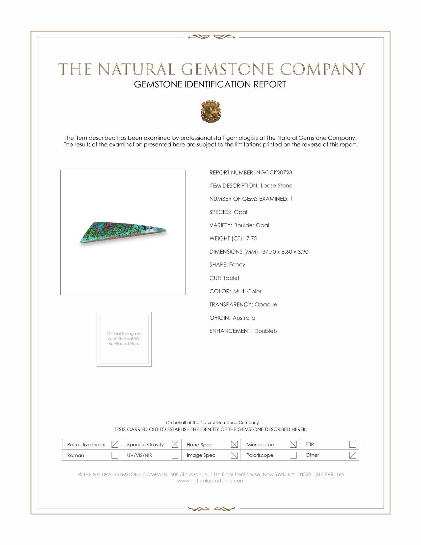 7.75 Ct. Multi Color Boulder Opal (Ironstone Opal) from Australia