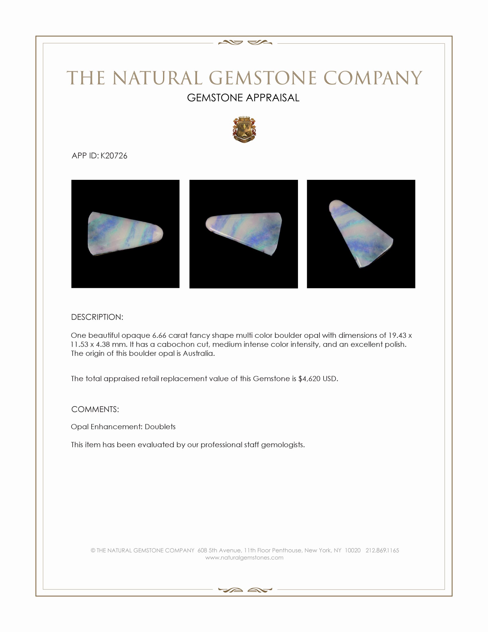 6.66 Ct. Cabochon Boulder Opal from Australia