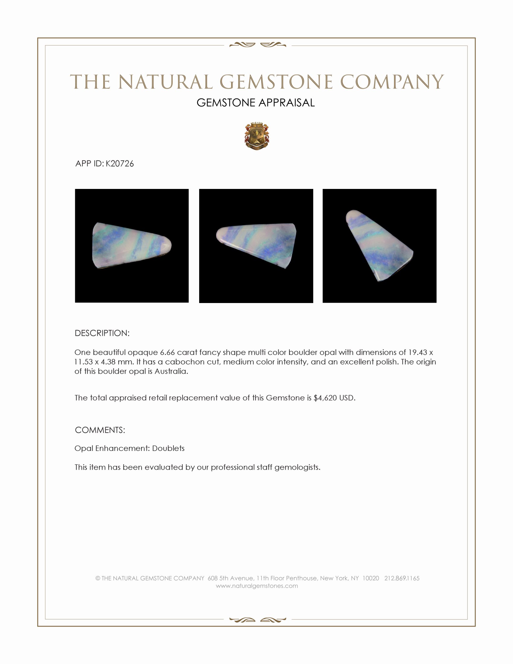 6.66 Ct. Cabochon Boulder Opal from Australia