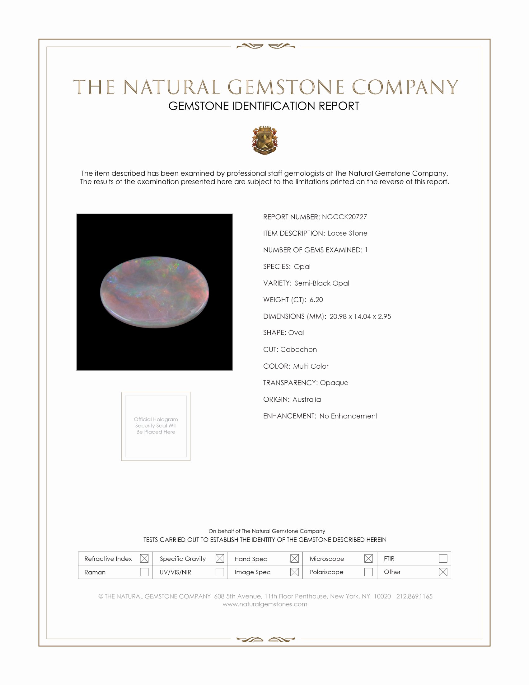 6.20 Ct. Multi Color Cabochon White Opal (Light Opal) from Australia