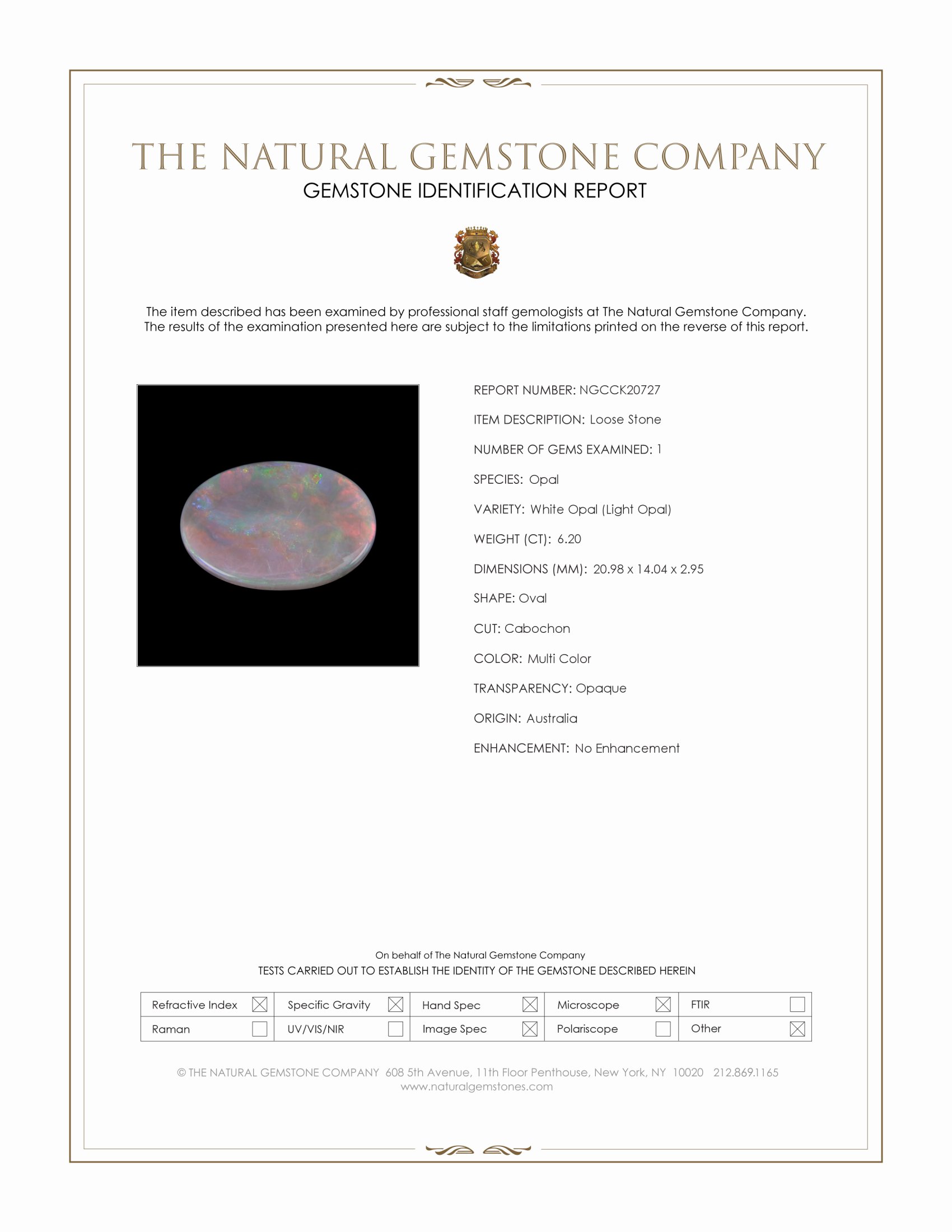 6.20 Ct. Multi Color Cabochon White Opal (Light Opal) from Australia