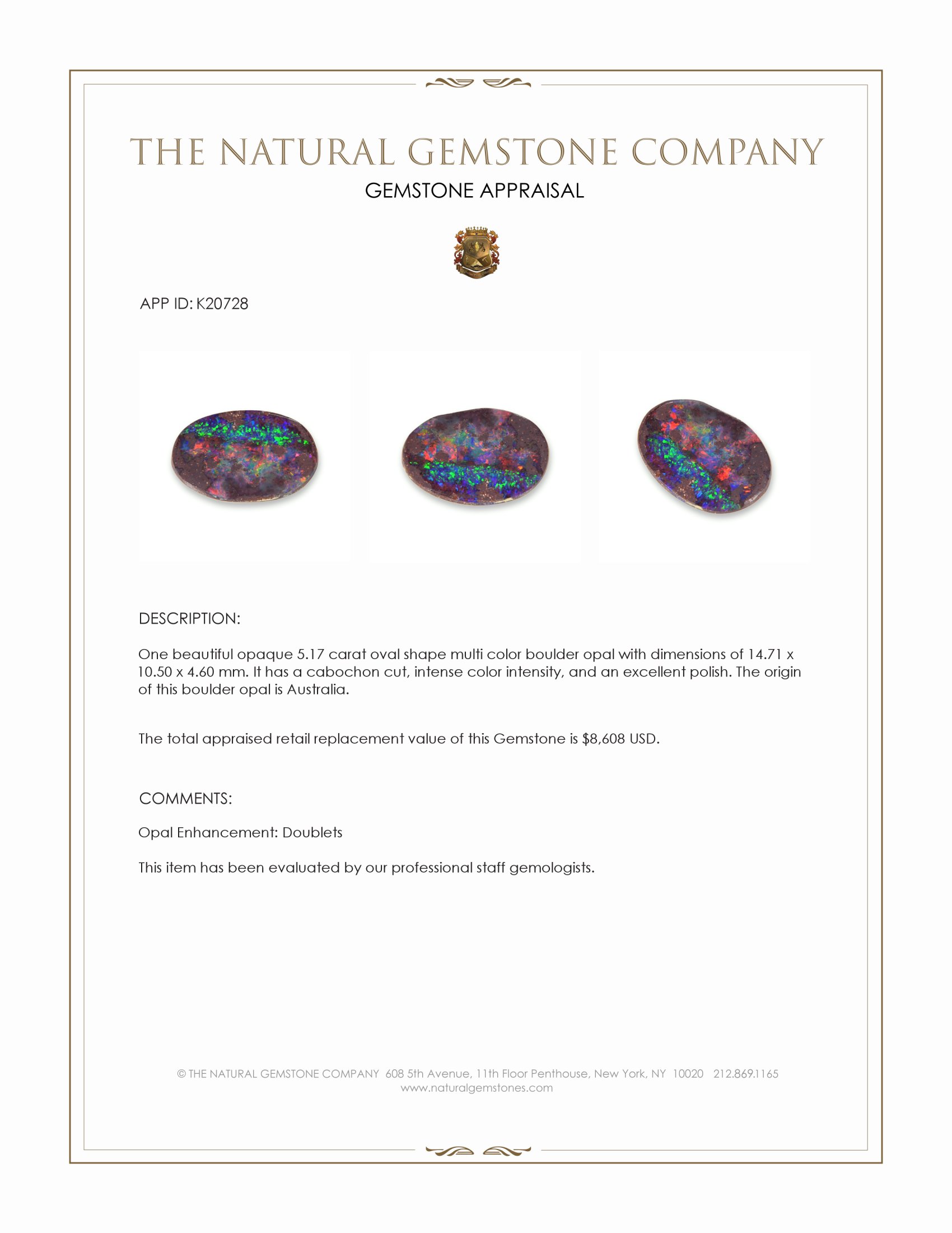 5.17 Ct. Cabochon Boulder Opal from Australia