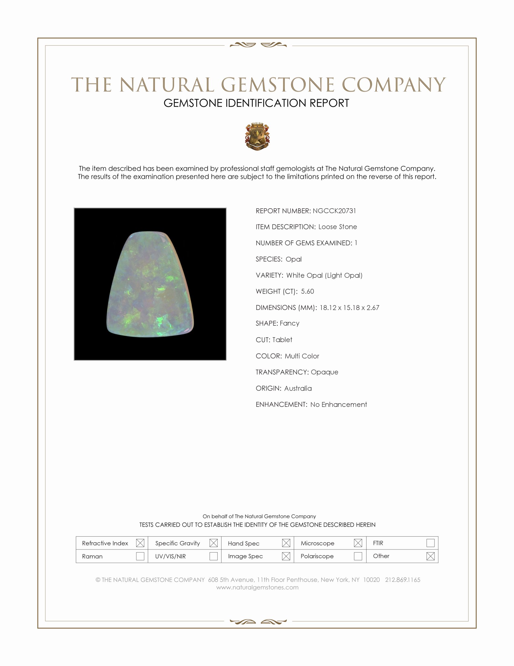 5.60 Ct. Multi Color White Opal (Light Opal) from Australia