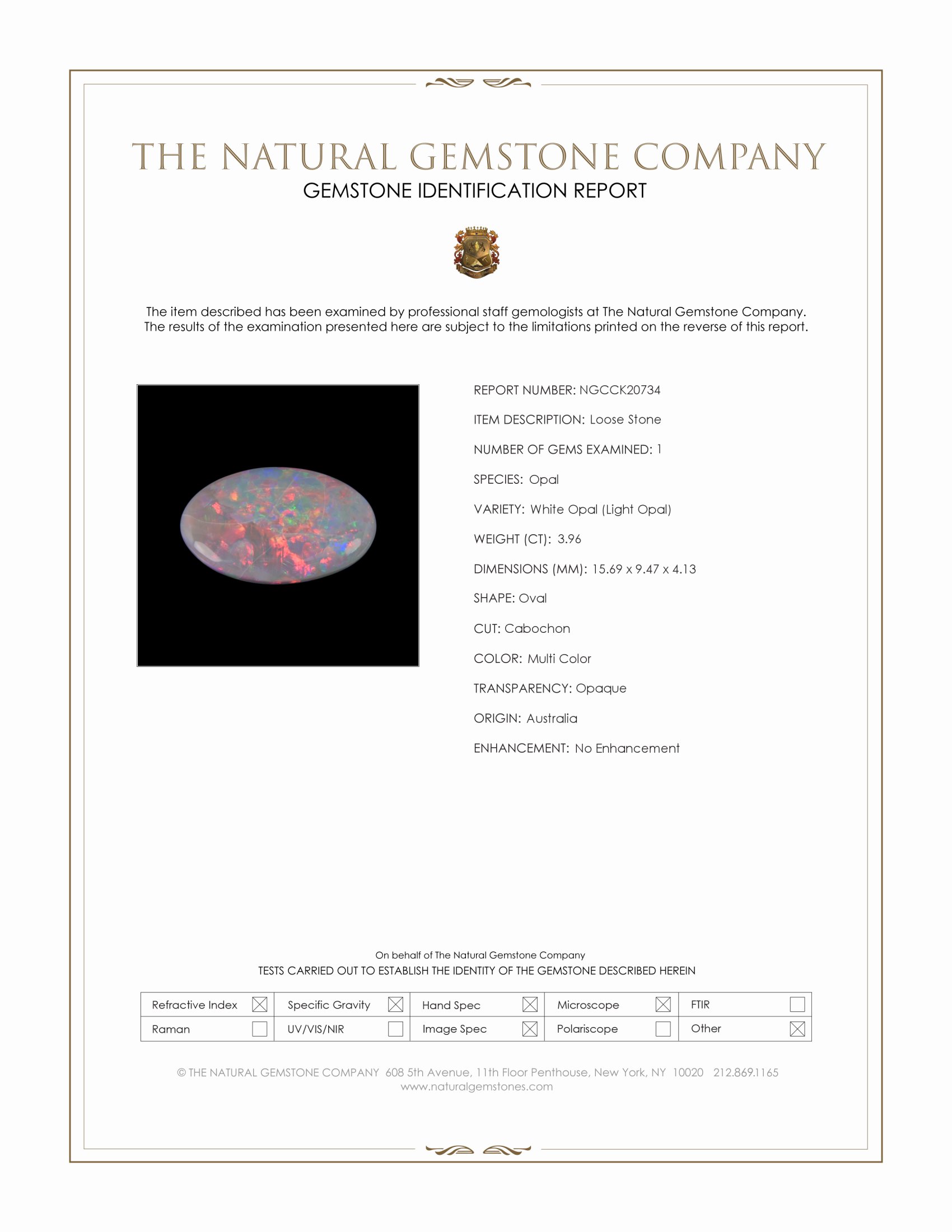 3.96 Ct. Multi Color Cabochon White Opal (Light Opal) from Australia