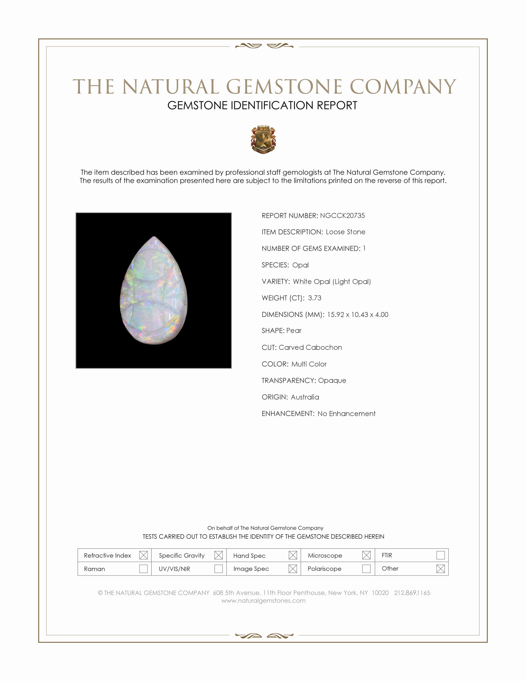 3.73 Ct. Multi Color Cabochon White Opal (Light Opal) from Australia