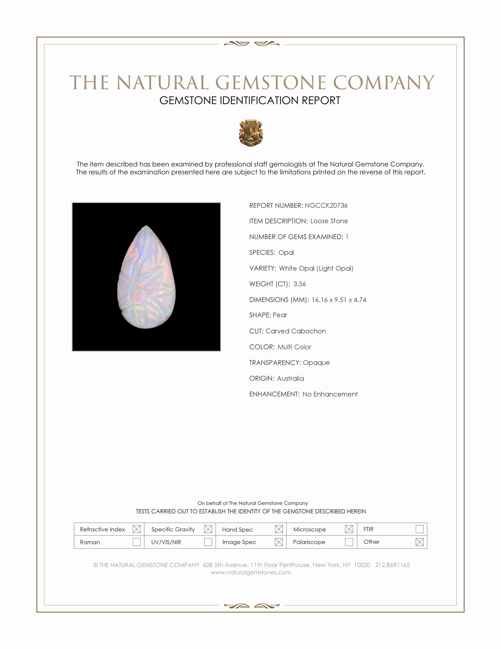 3.56 Ct. Multi Color Cabochon White Opal (Light Opal) from Australia