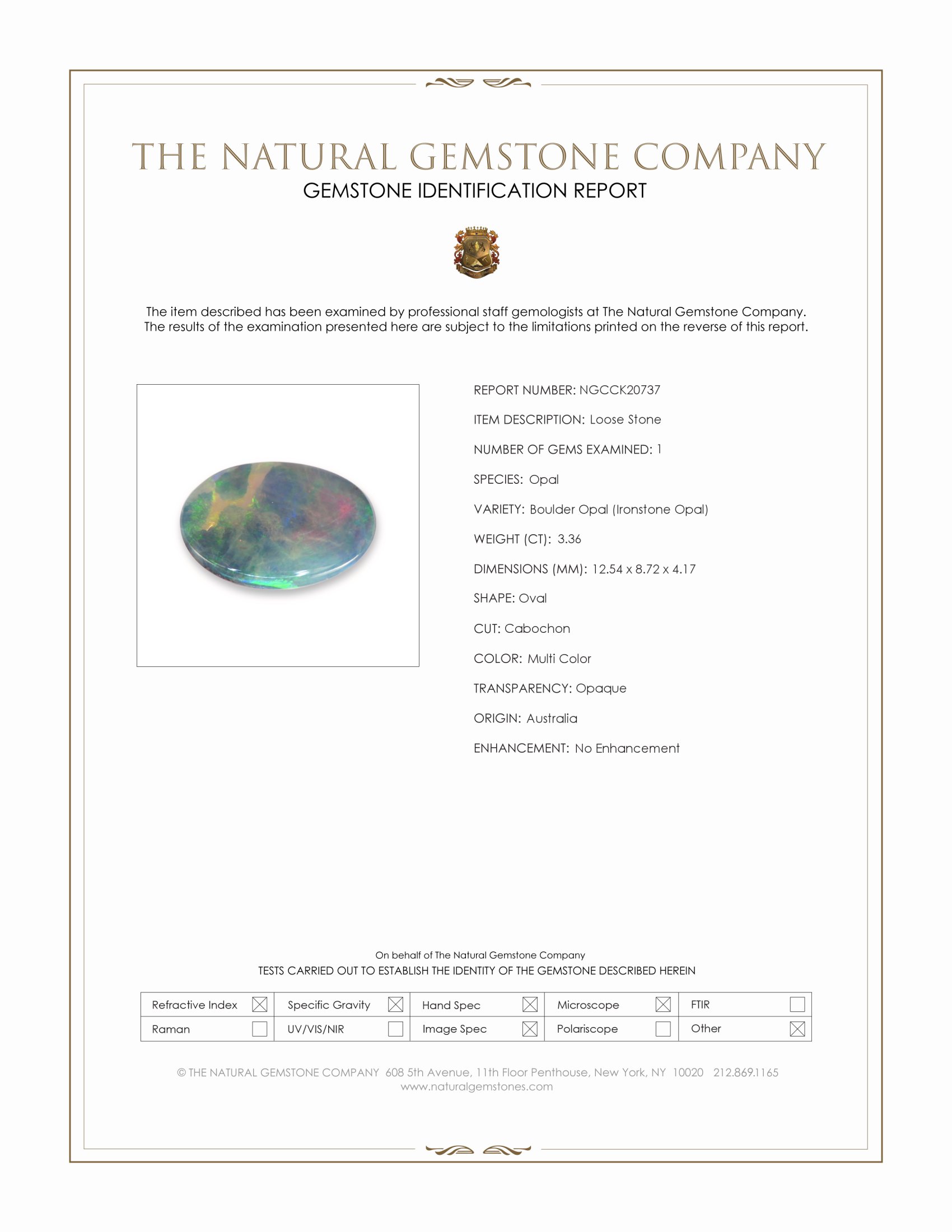 3.36 Ct. Multi Color Cabochon Boulder Opal (Ironstone Opal) from Australia