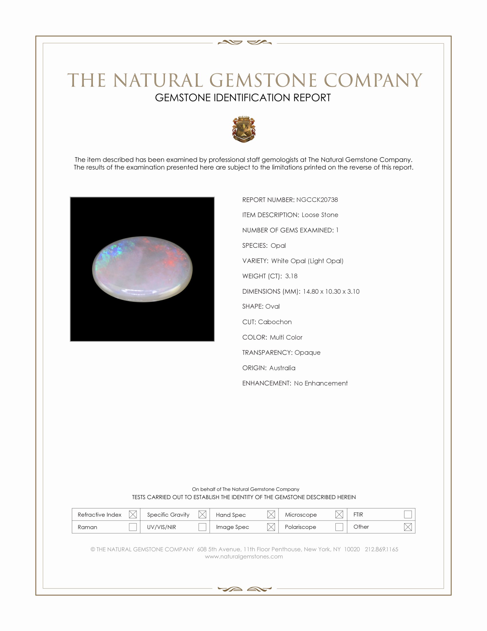 3.18 Ct. Multi Color Cabochon White Opal (Light Opal) from Australia