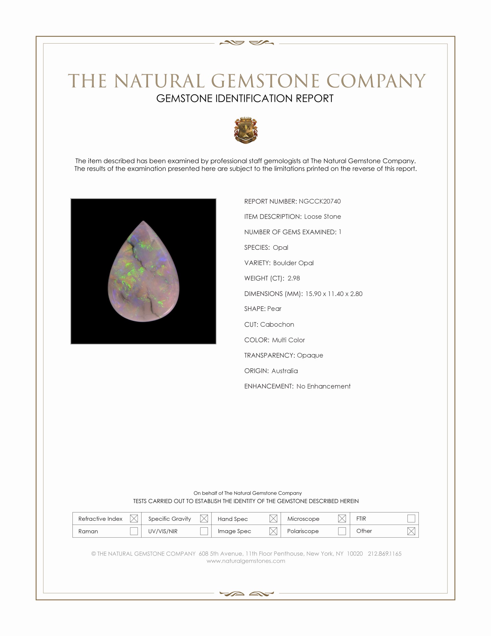 2.98 Ct. Multi Color Cabochon Boulder Opal (Ironstone Opal) from Australia