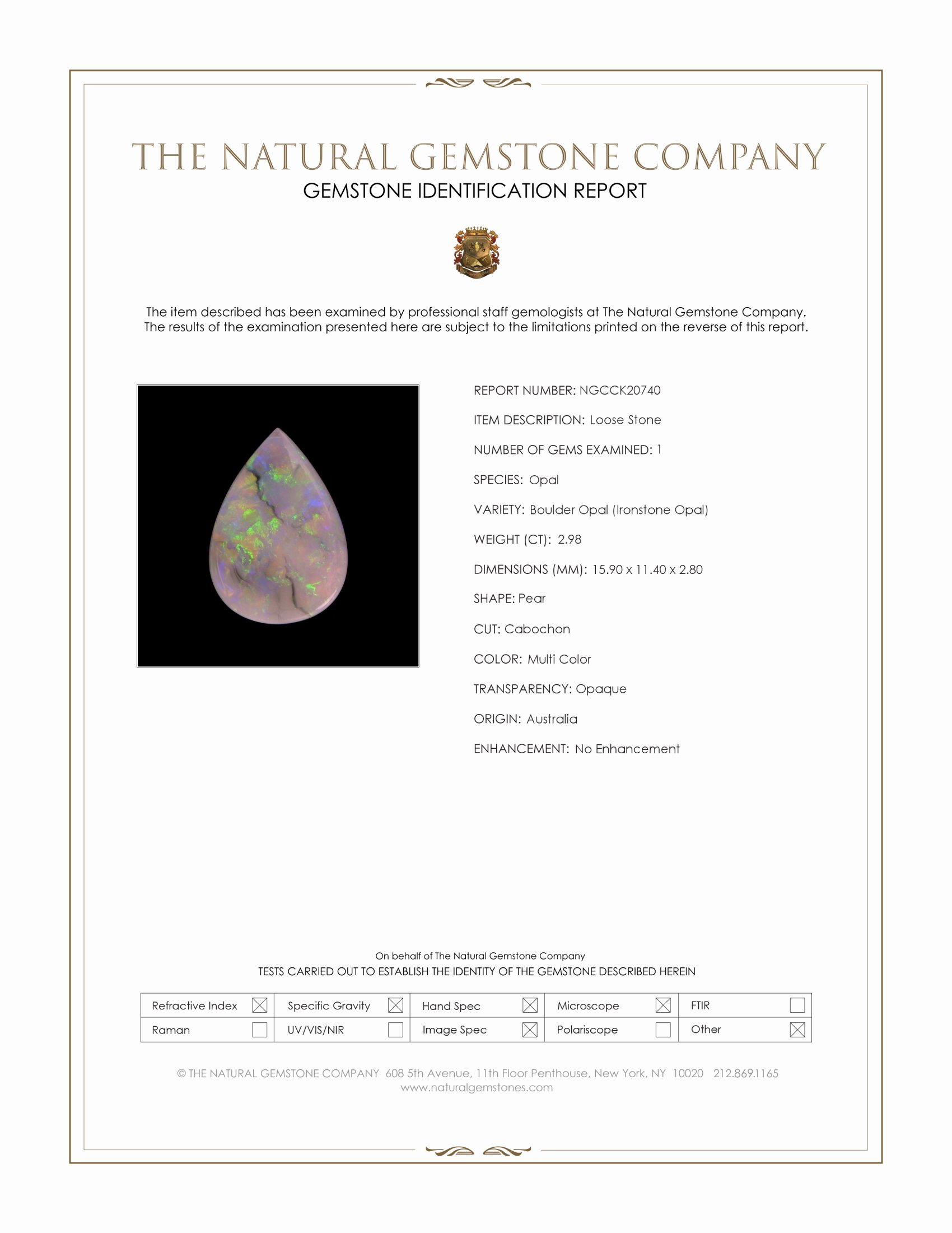 2.98 Ct. Multi Color Cabochon Boulder Opal (Ironstone Opal) from Australia