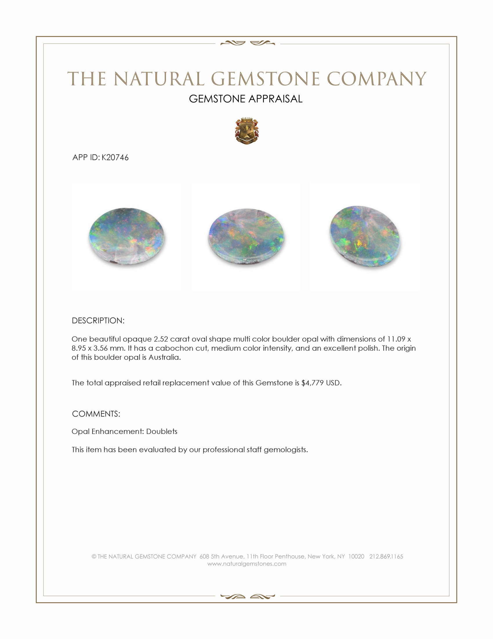 2.52 Ct. Cabochon Boulder Opal from Australia