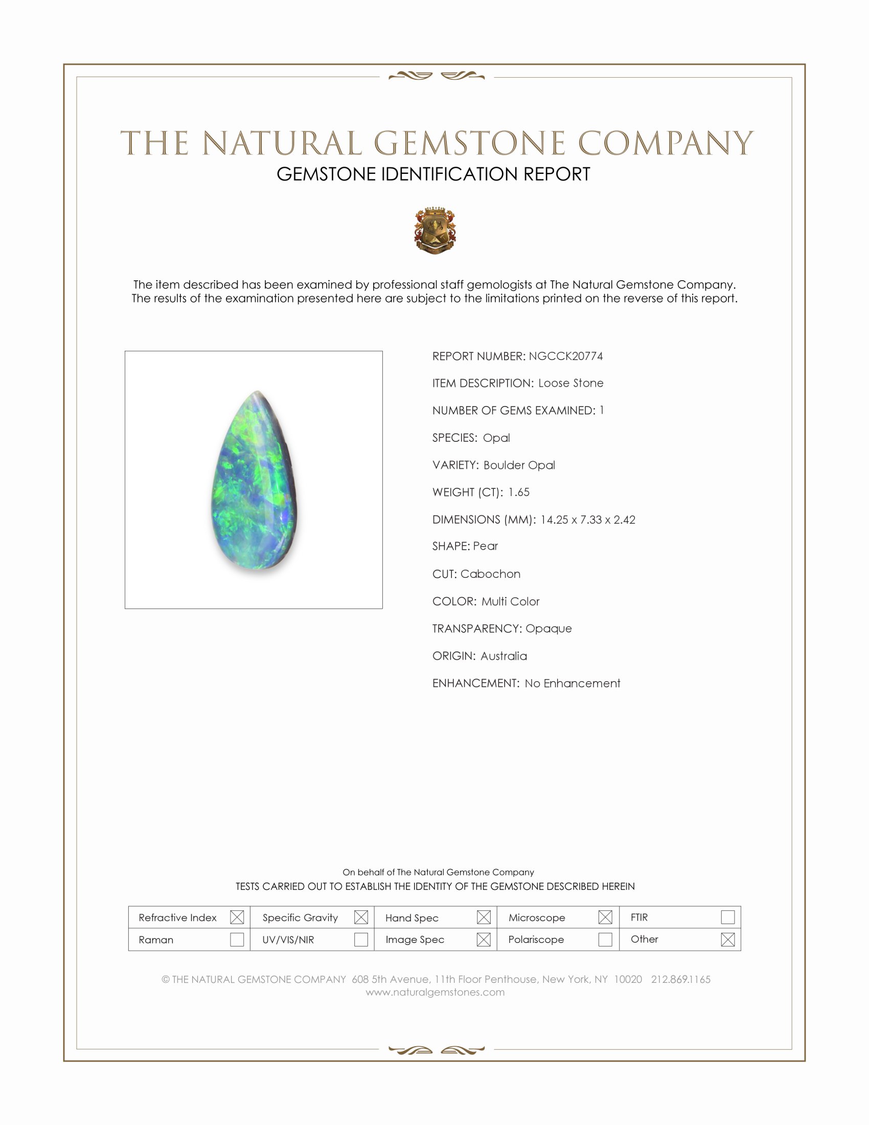1.65 Ct. Multi Color Cabochon Boulder Opal (Ironstone Opal) from Australia