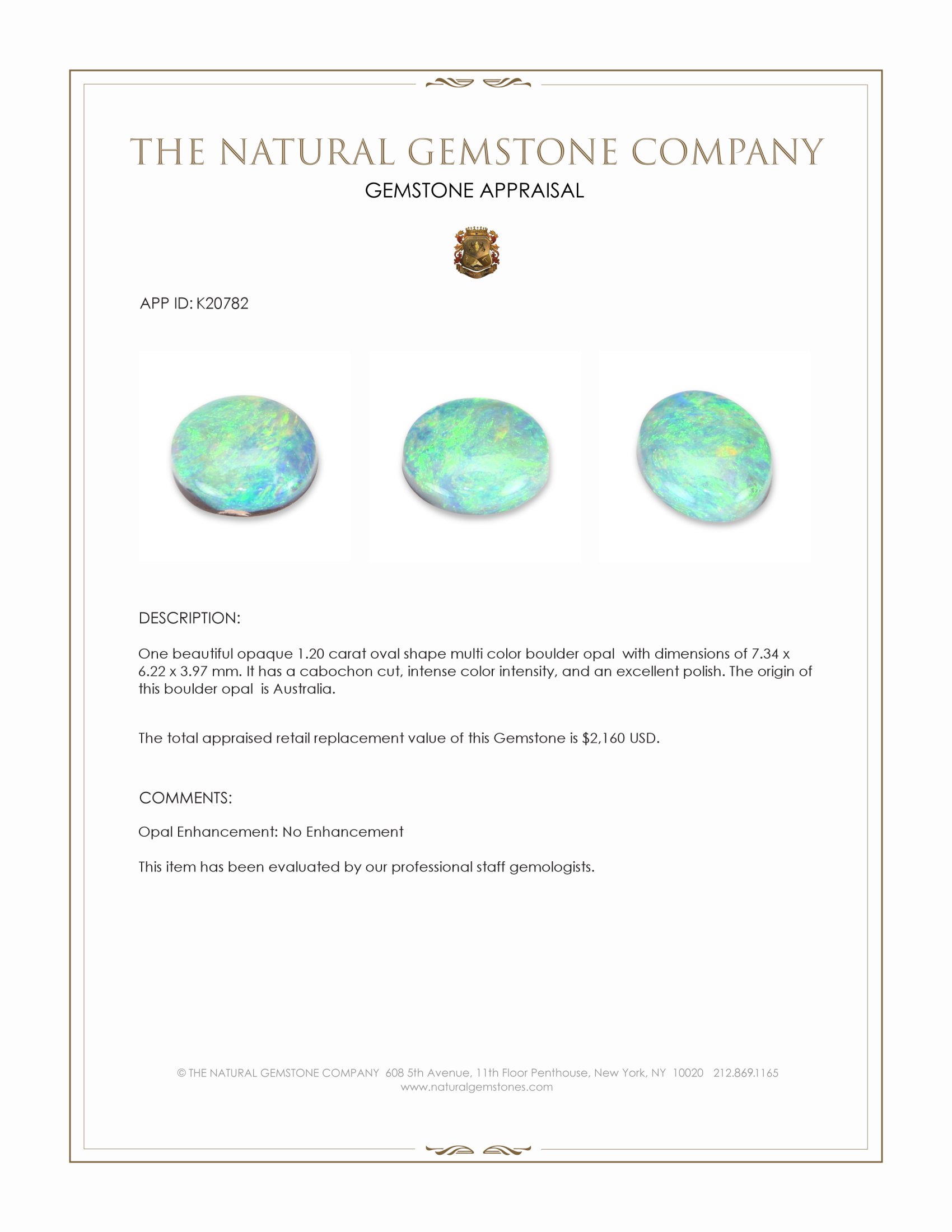 1.20 Ct. Multi Color Cabochon Boulder Opal (Ironstone Opal) from Australia