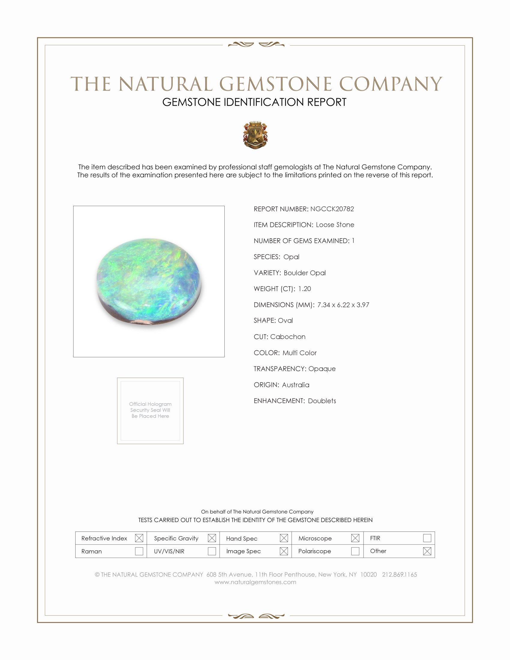 1.20 Ct. Multi Color Cabochon Boulder Opal (Ironstone Opal) from Australia