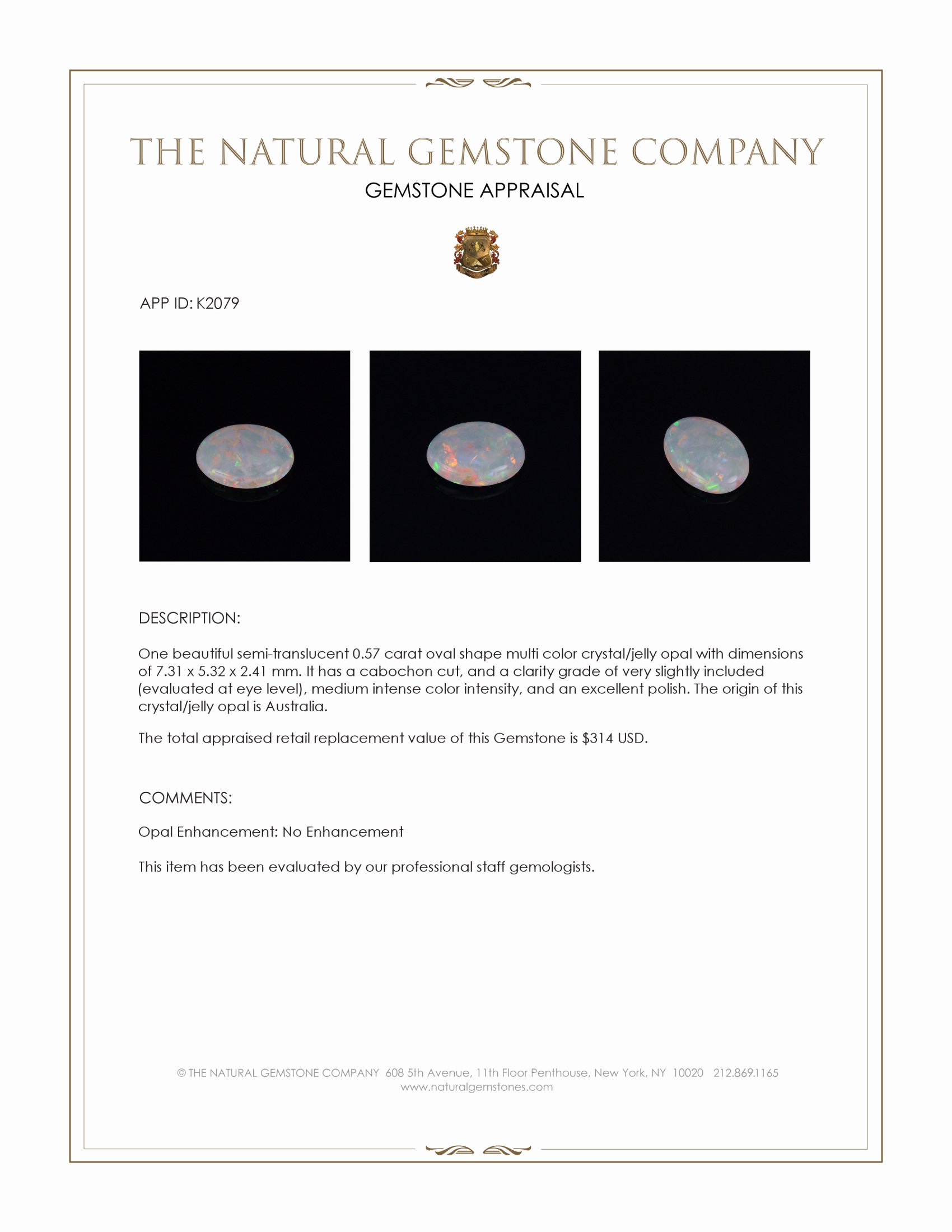 0.57 Ct. Cabochon Crystal/Jelly Opal from Australia