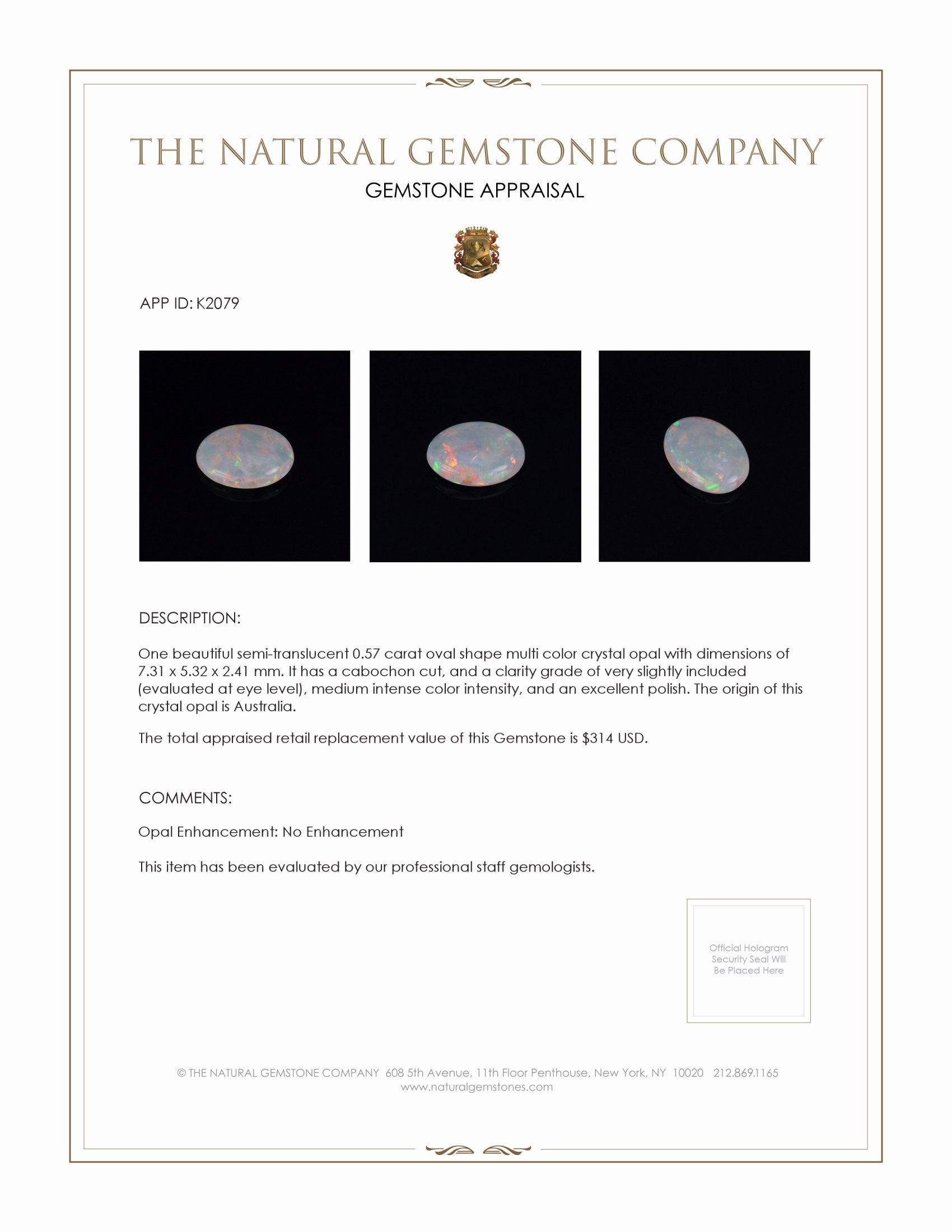 0.57 Ct. Cabochon Crystal/Jelly Opal from Australia