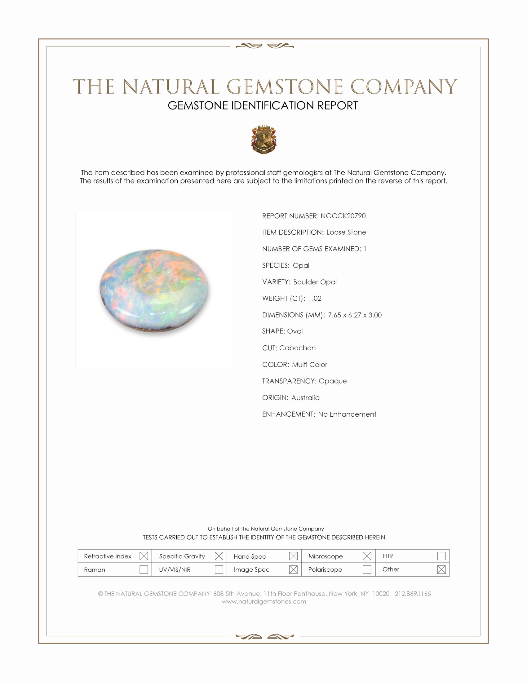 1.02 Ct. Multi Color Cabochon Boulder Opal (Ironstone Opal) from Australia