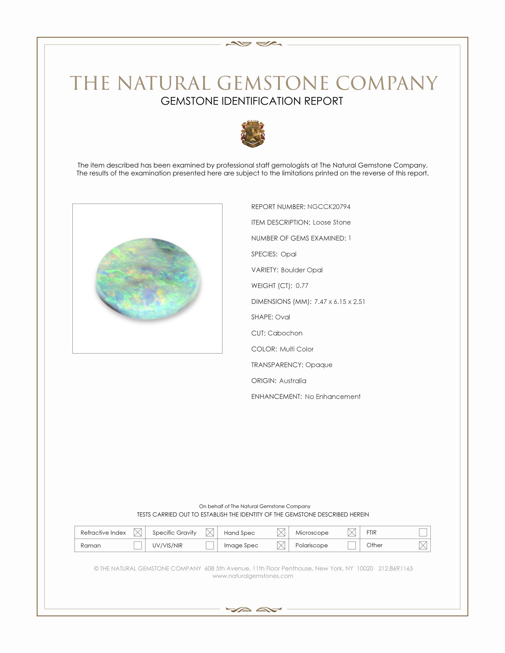 0.77 Ct. Multi Color Cabochon Boulder Opal (Ironstone Opal) from Australia