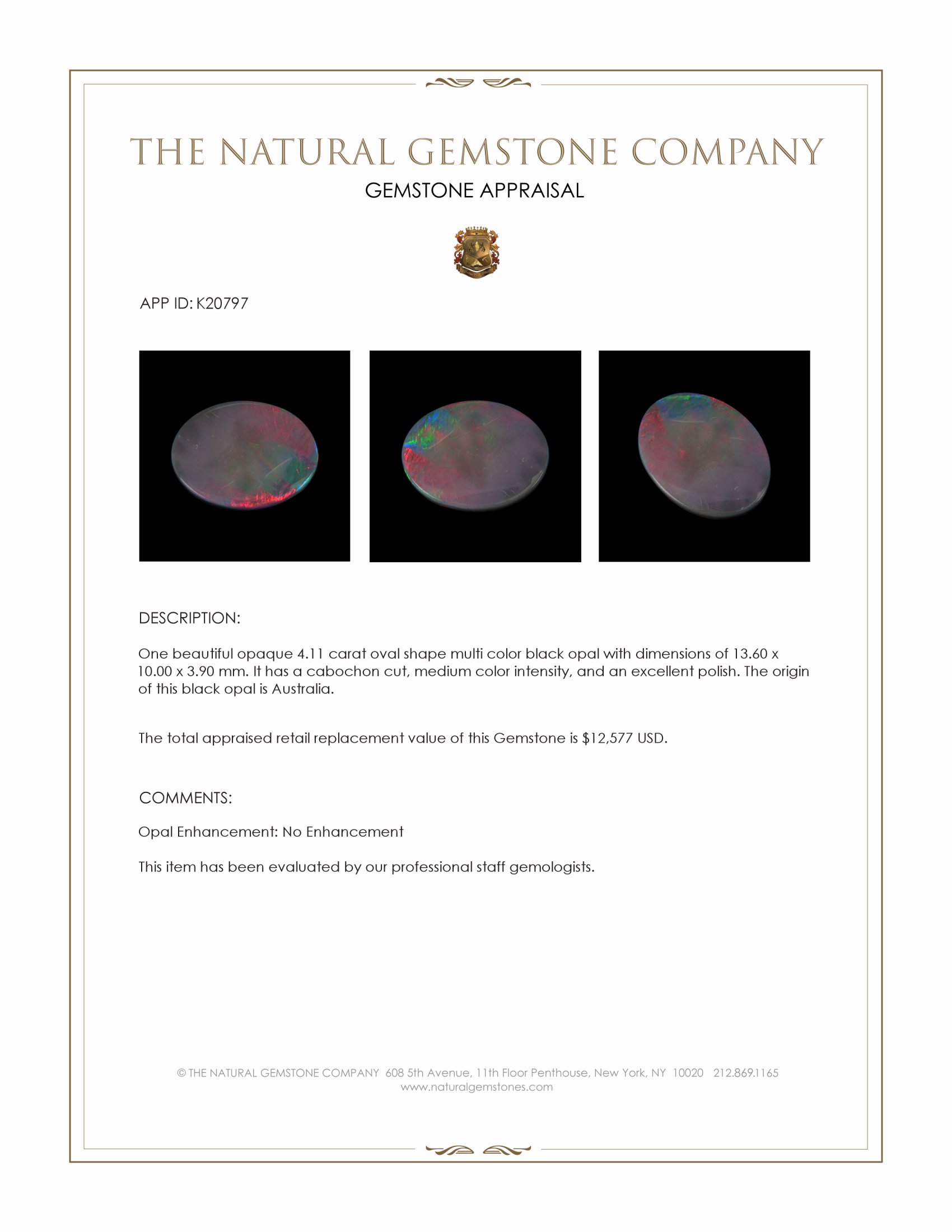4.11 Ct. Multi Color Cabochon Black Opal (Dark Opal) from Australia