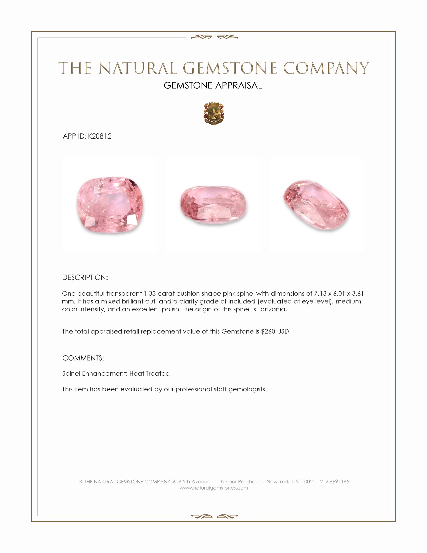 1.33 Ct. Spinel from Tanzania