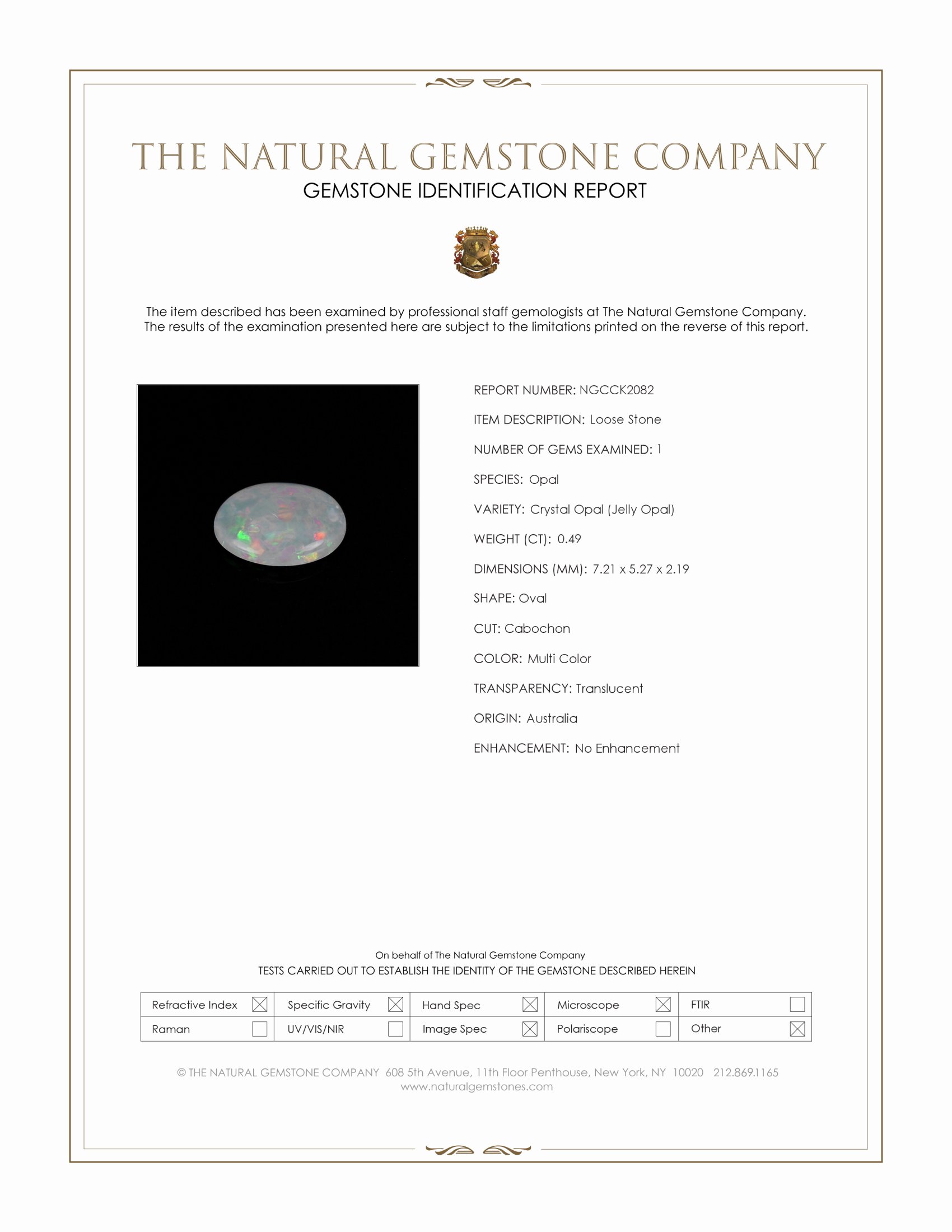 0.49 Ct. Multi Color Cabochon Crystal Opal (Jelly Opal) from Australia