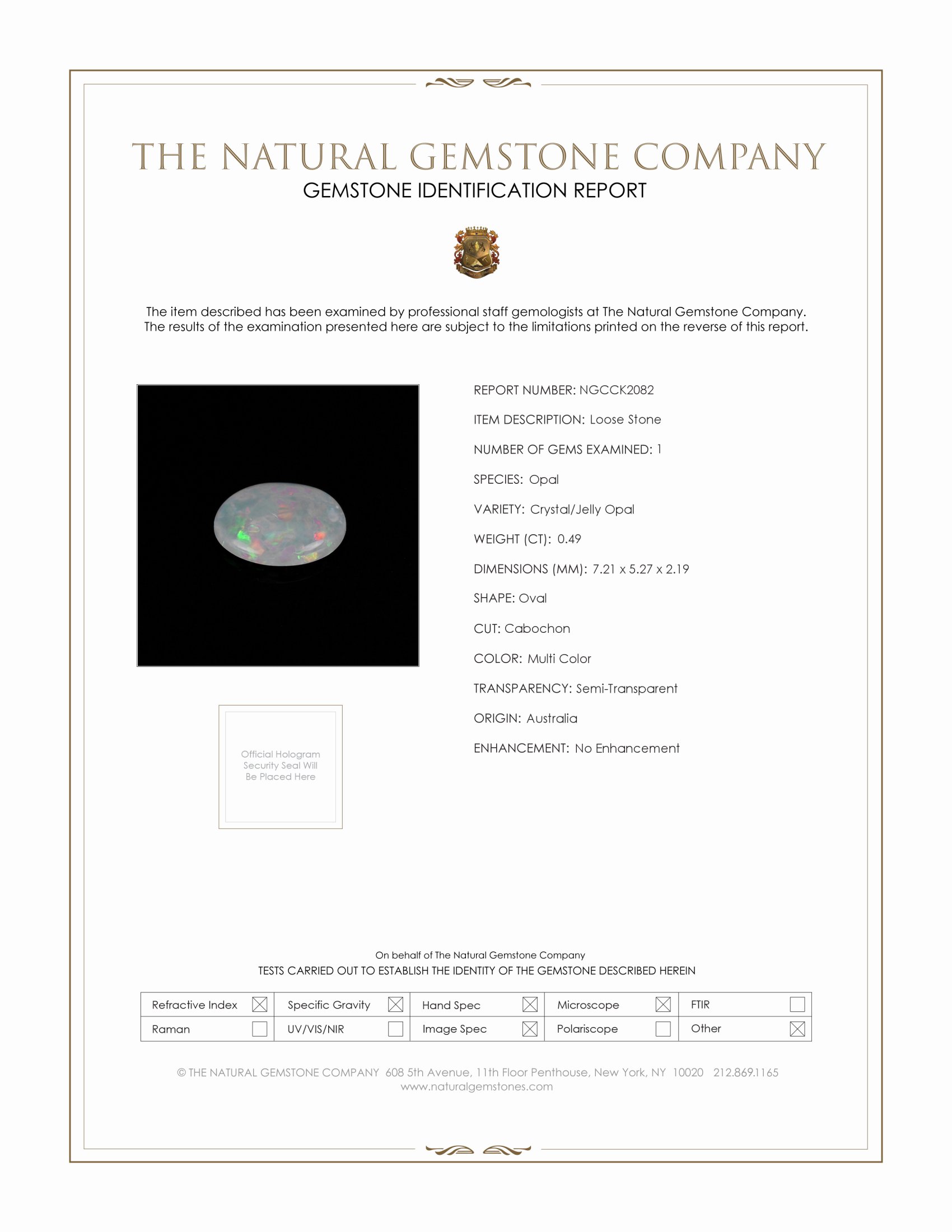 0.49 Ct. Cabochon Crystal/Jelly Opal from Australia