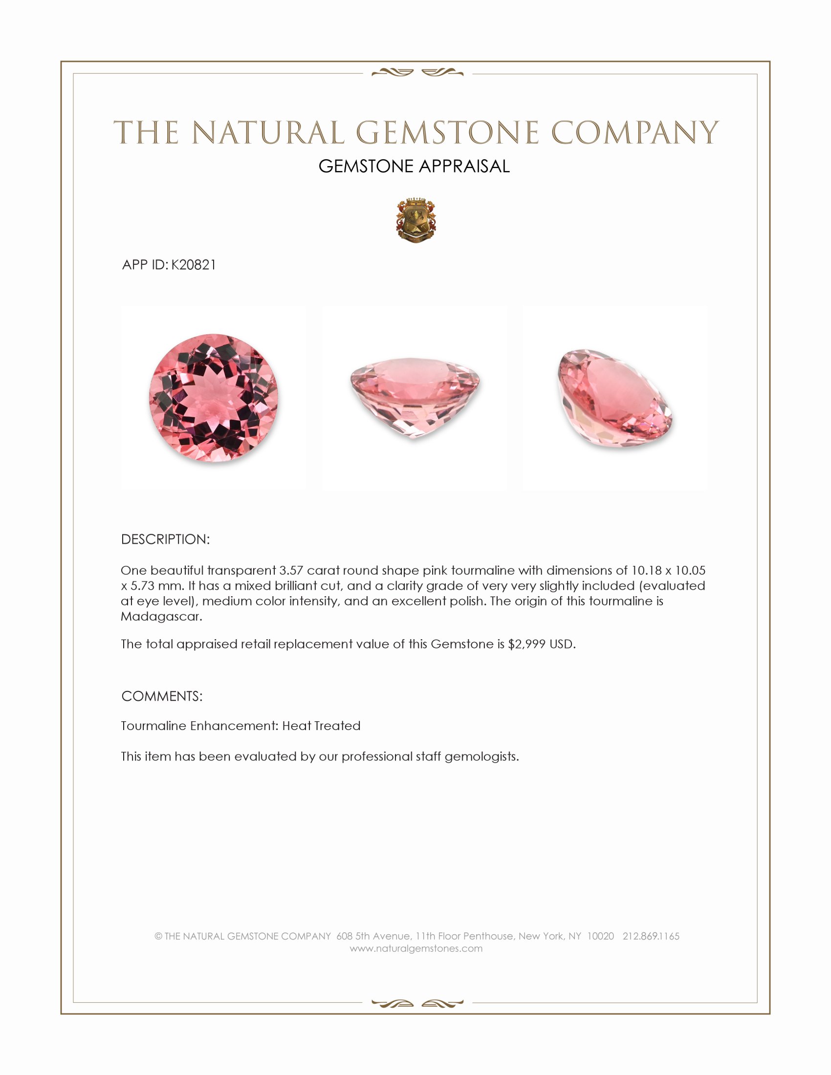 3.57 Ct. Brownish Pink Tourmaline from Madagascar