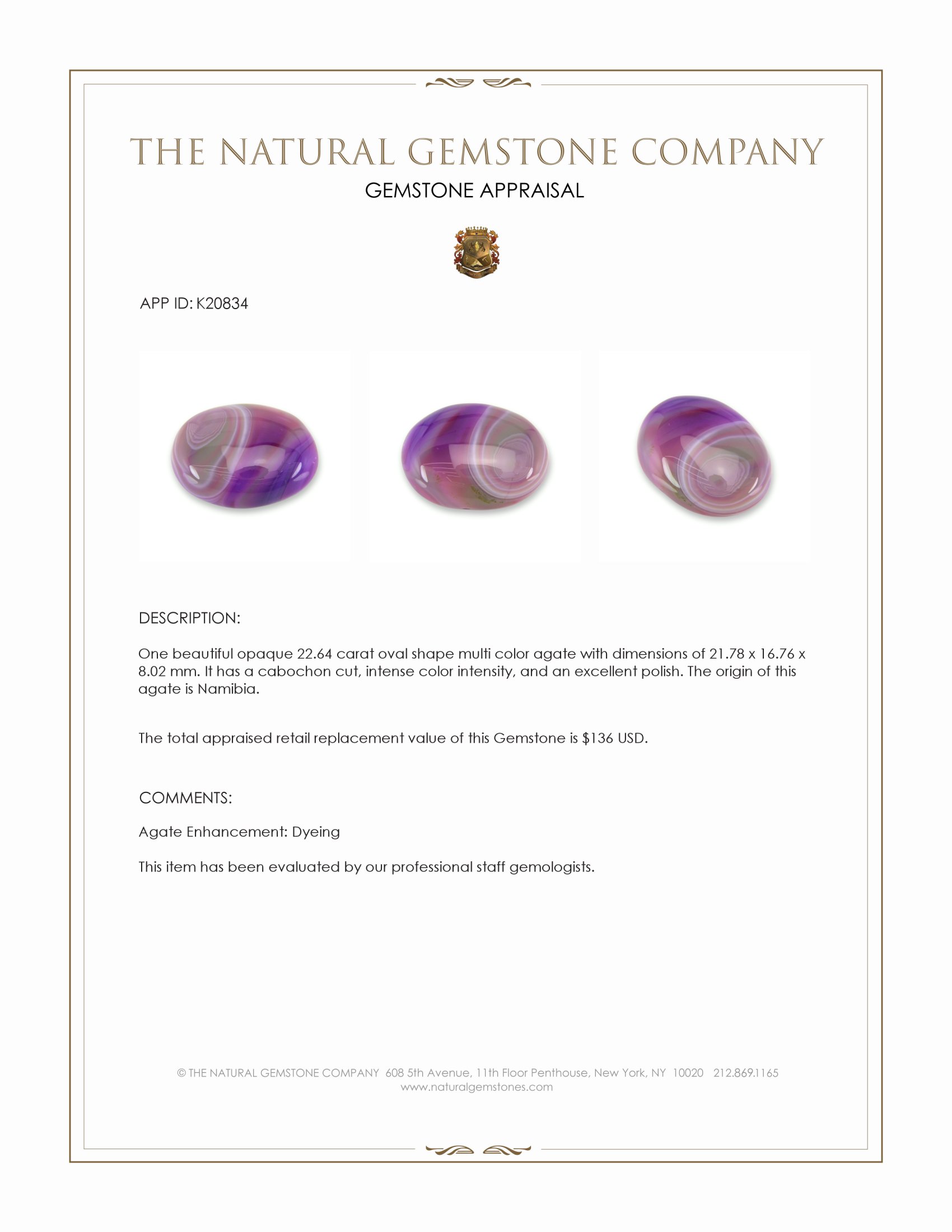 22.64 Ct. Multi Color Cabochon Agate from Namibia