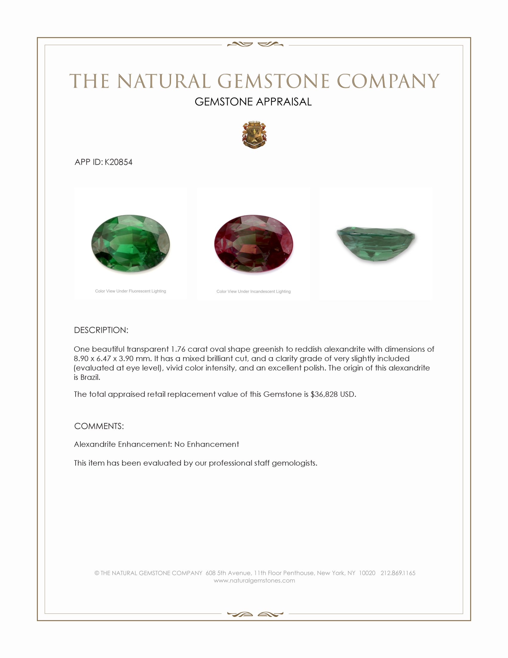 1.76 Ct. Alexandrite from Brazil