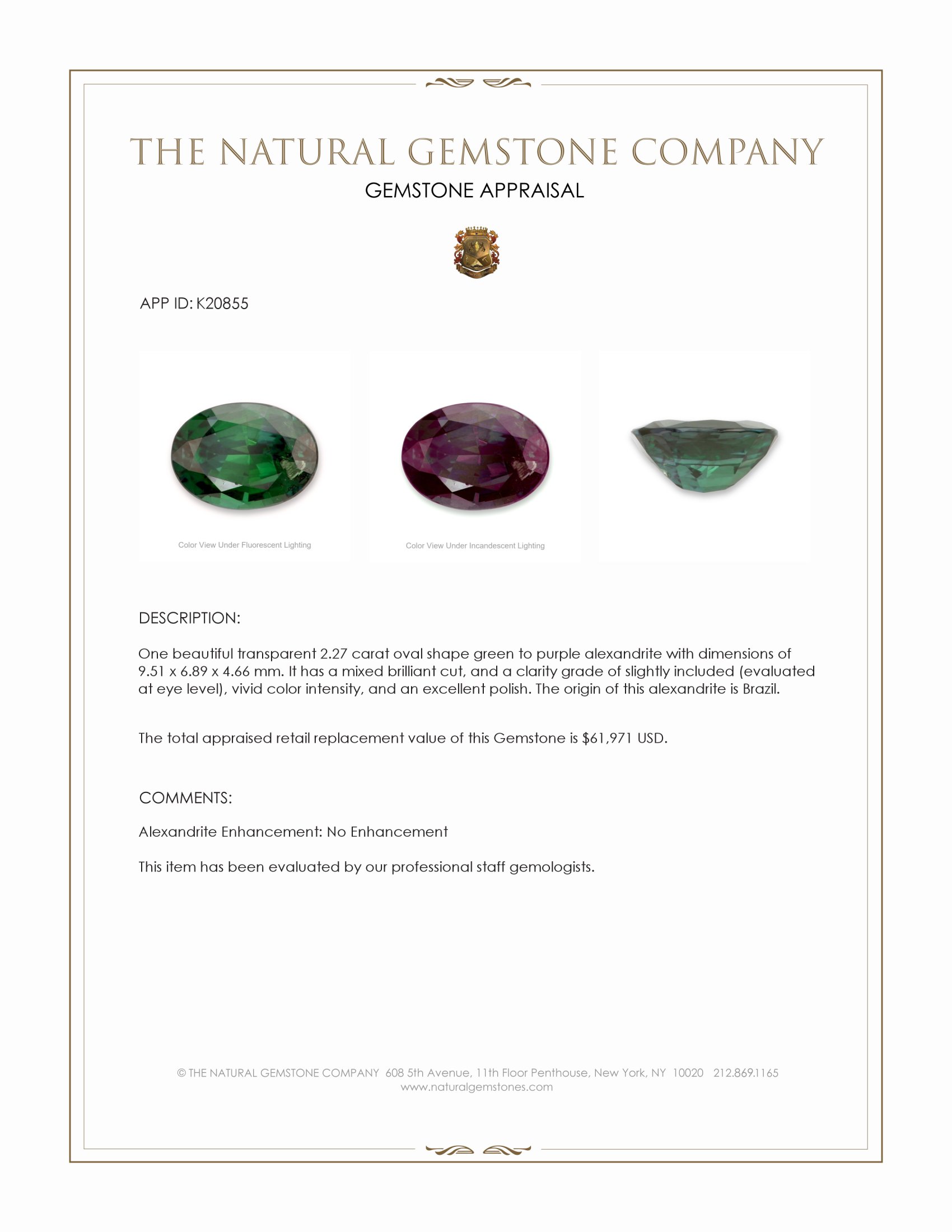 2.27 Ct. Alexandrite from Brazil