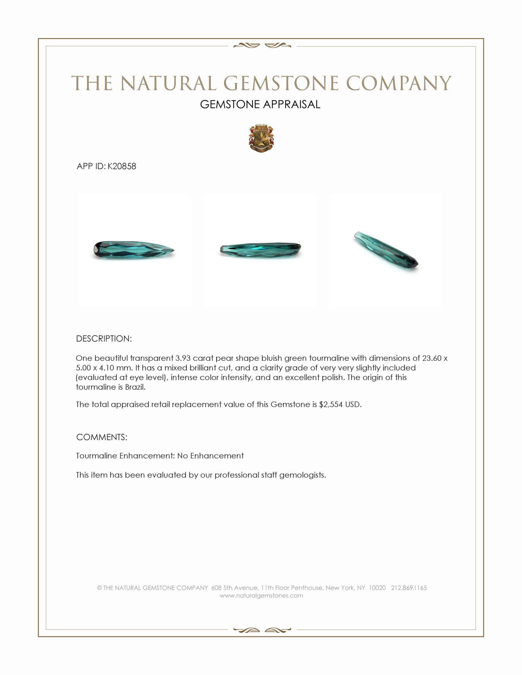 3.93 Ct. Tourmaline from Brazil