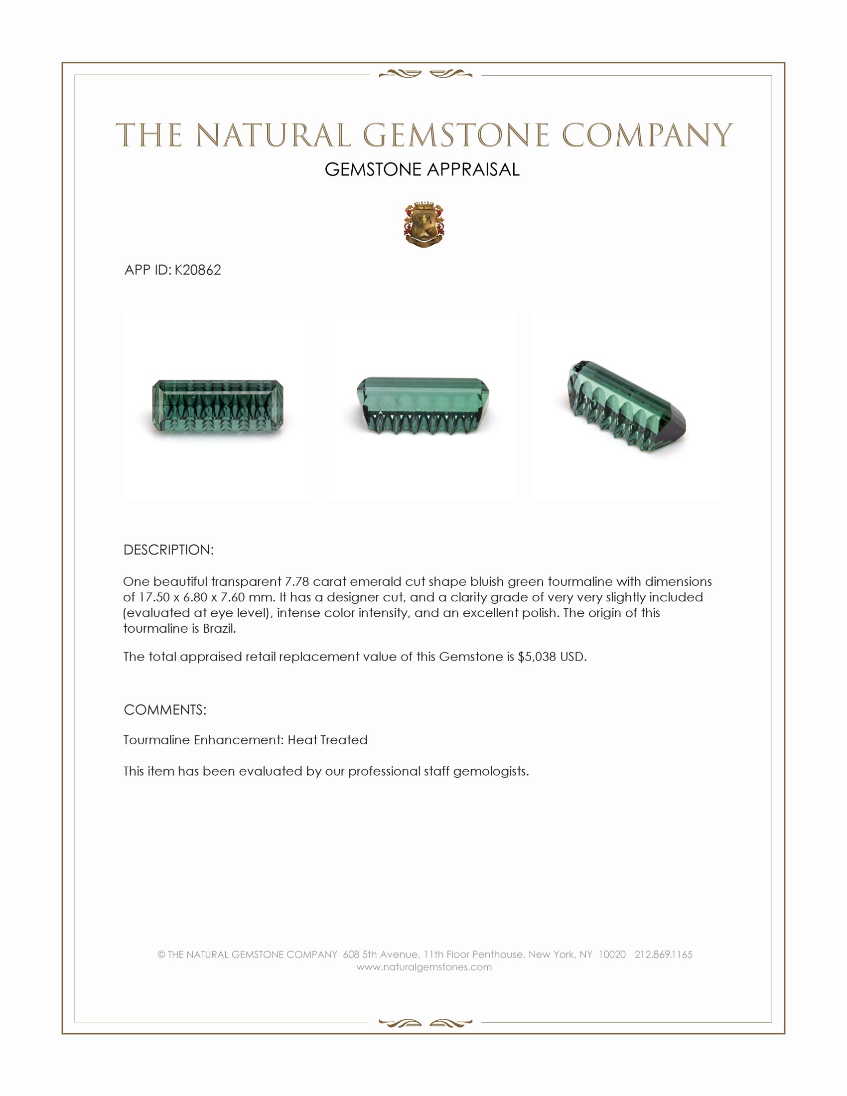 7.78 Ct. Tourmaline from Brazil