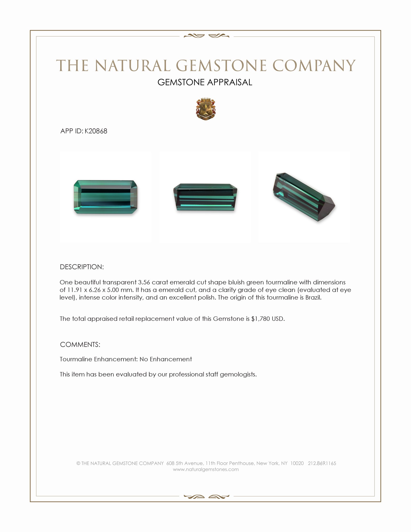 3.56 Ct. Tourmaline from Brazil