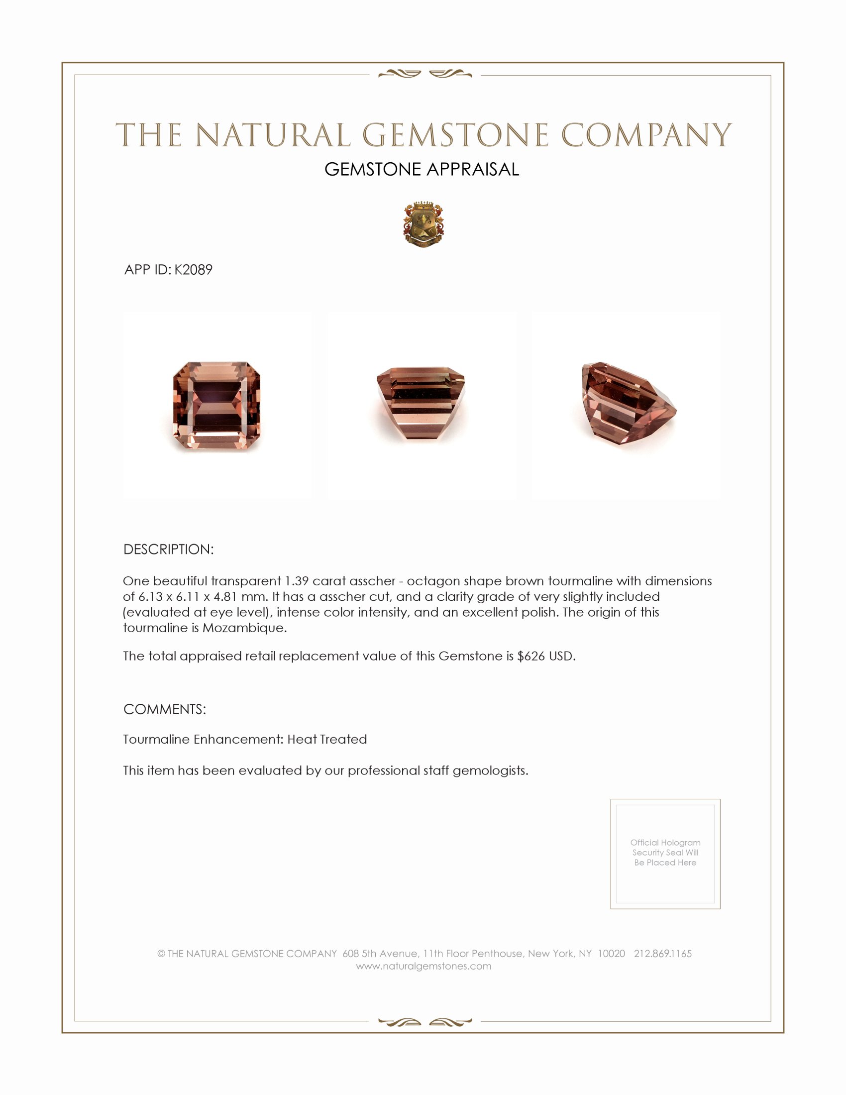 1.39 Ct. Brown Tourmaline from Mozambique