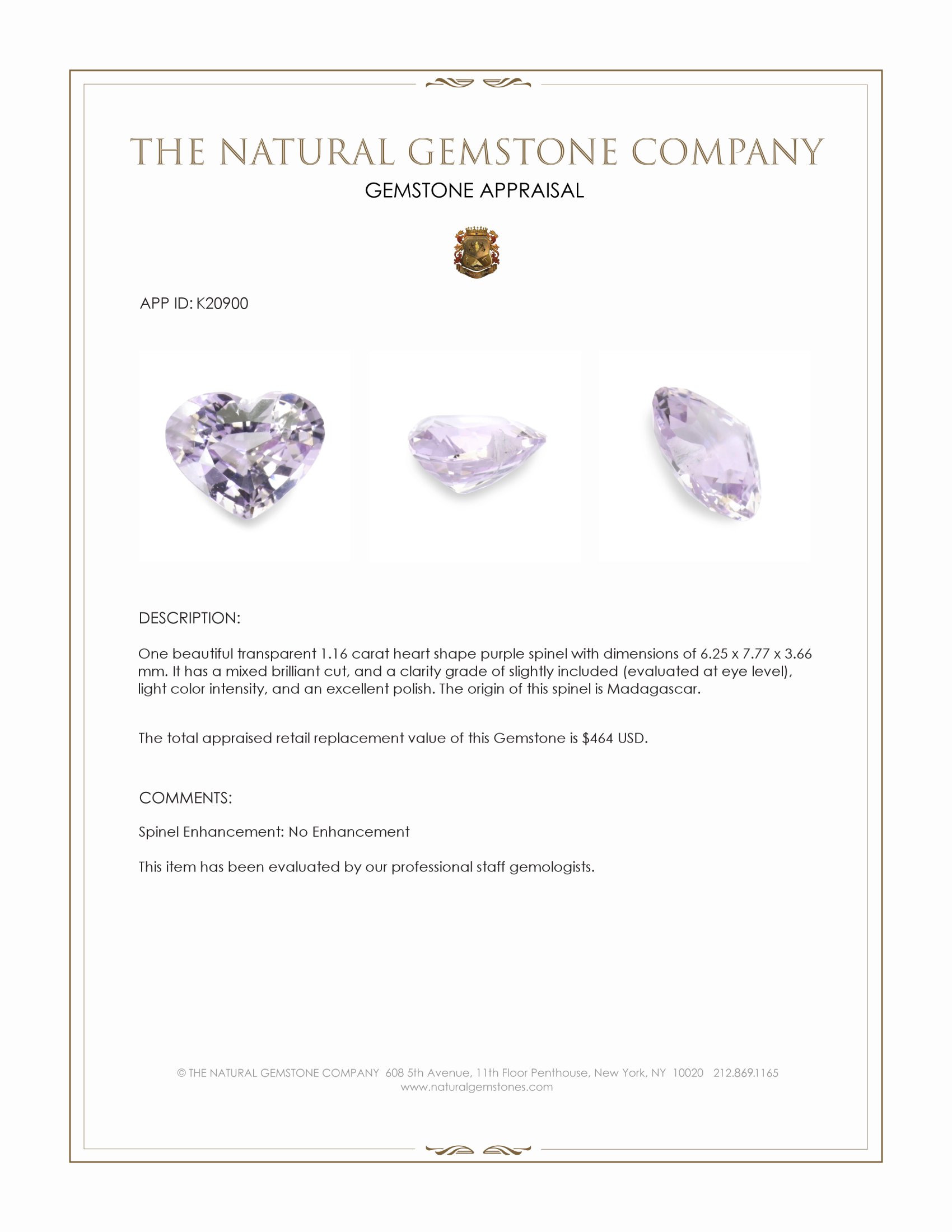1.16 Ct. Purple Spinel from Madagascar