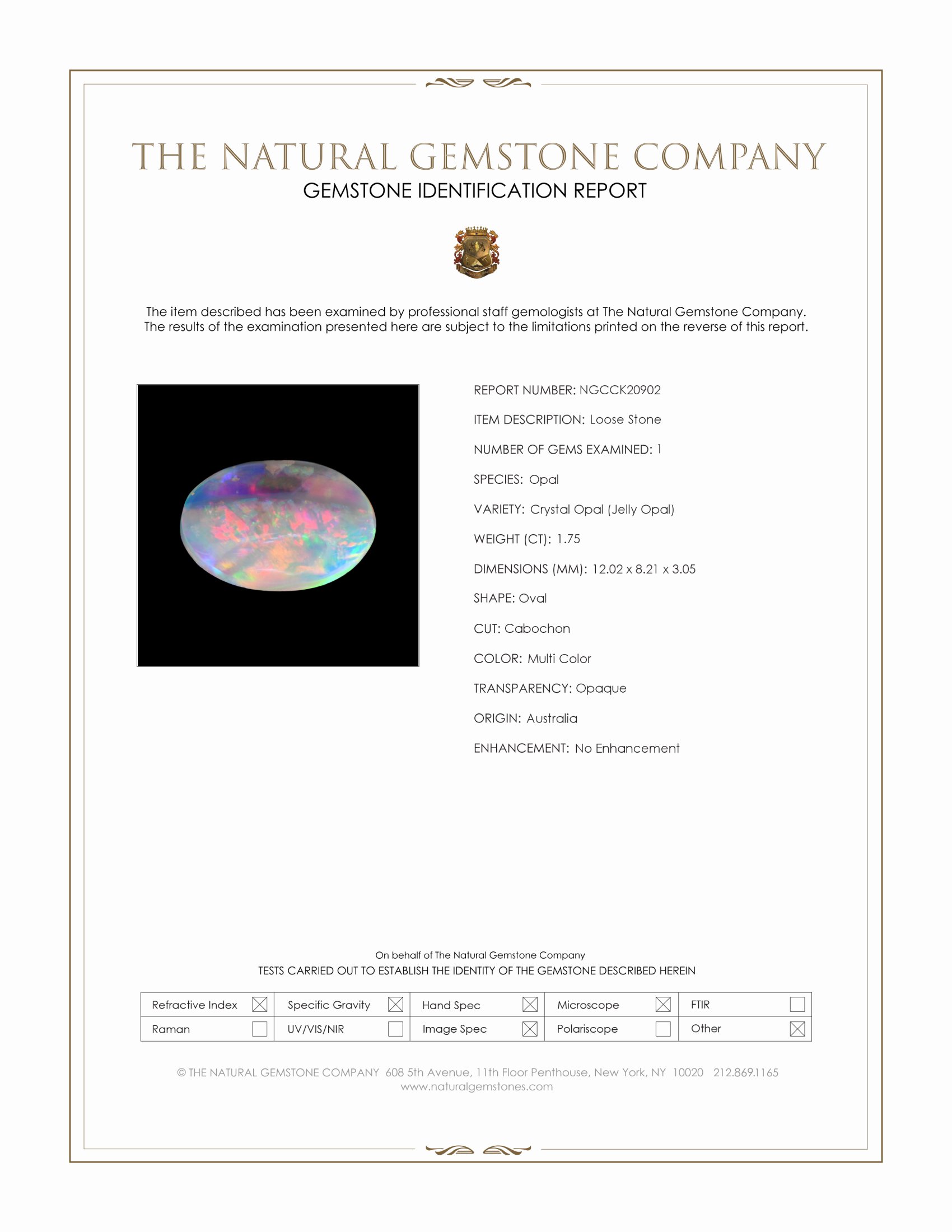 1.75 Ct. Multi Color Cabochon Crystal Opal (Jelly Opal) from Australia
