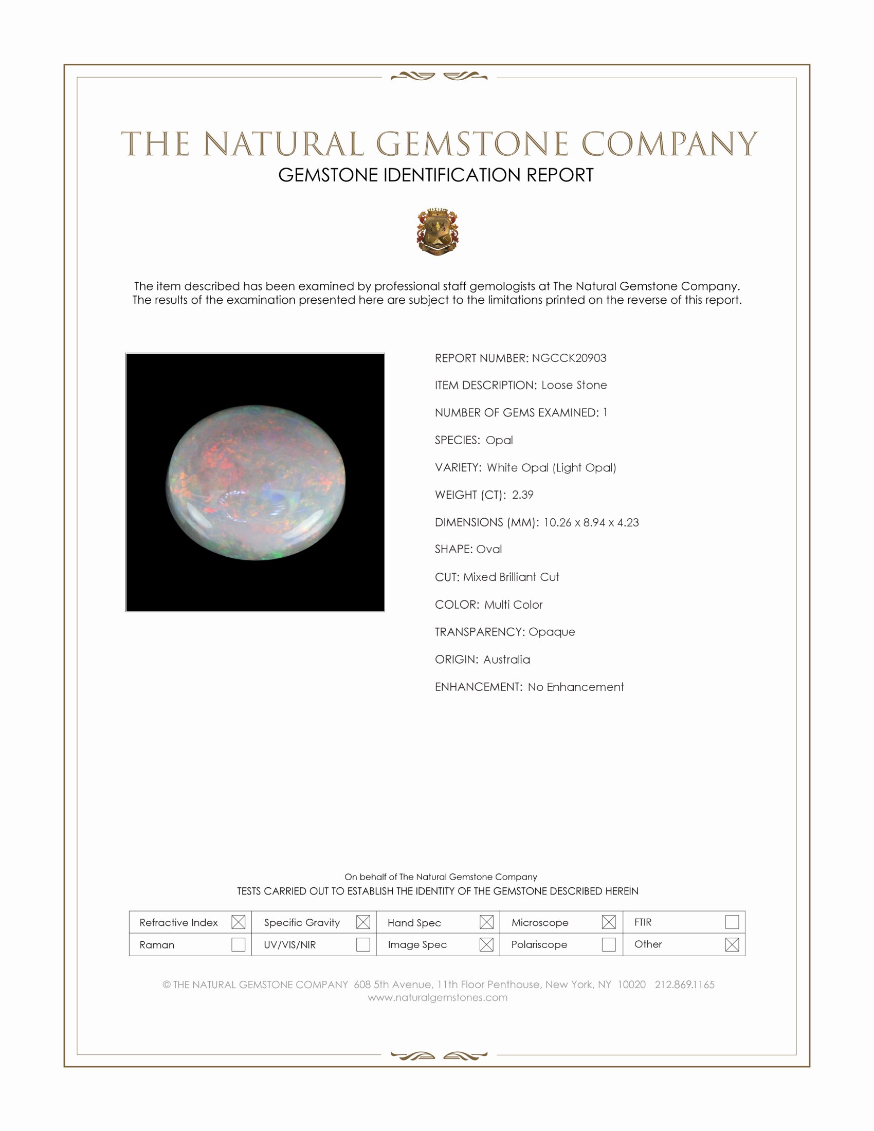 2.39 Ct. Multi Color White Opal (Light Opal) from Australia