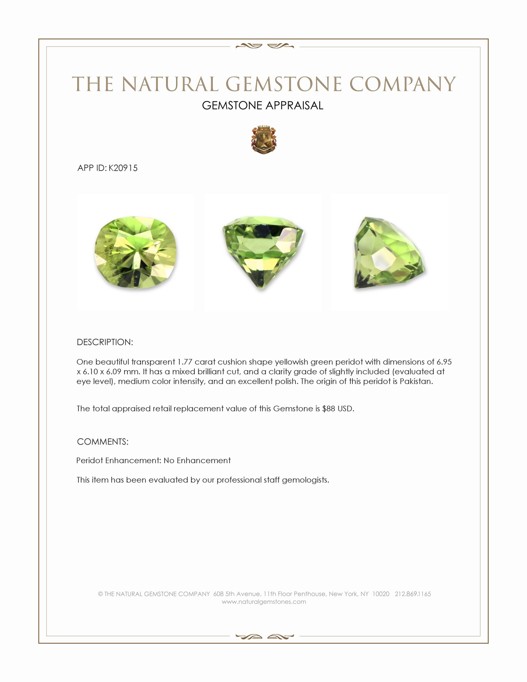 1.77 Ct. Peridot from Pakistan