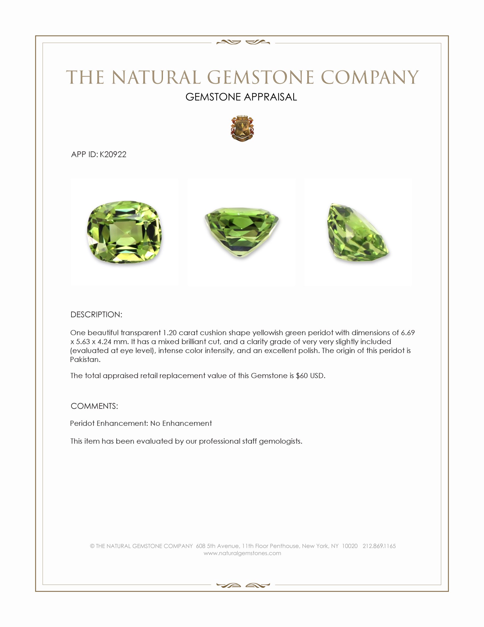 1.20 Ct. Peridot from Pakistan