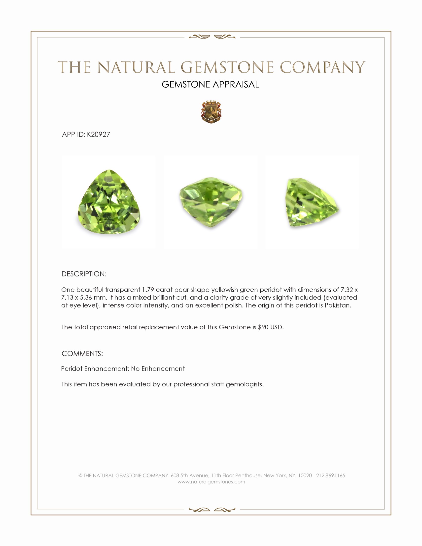 1.79 Ct. Peridot from Pakistan