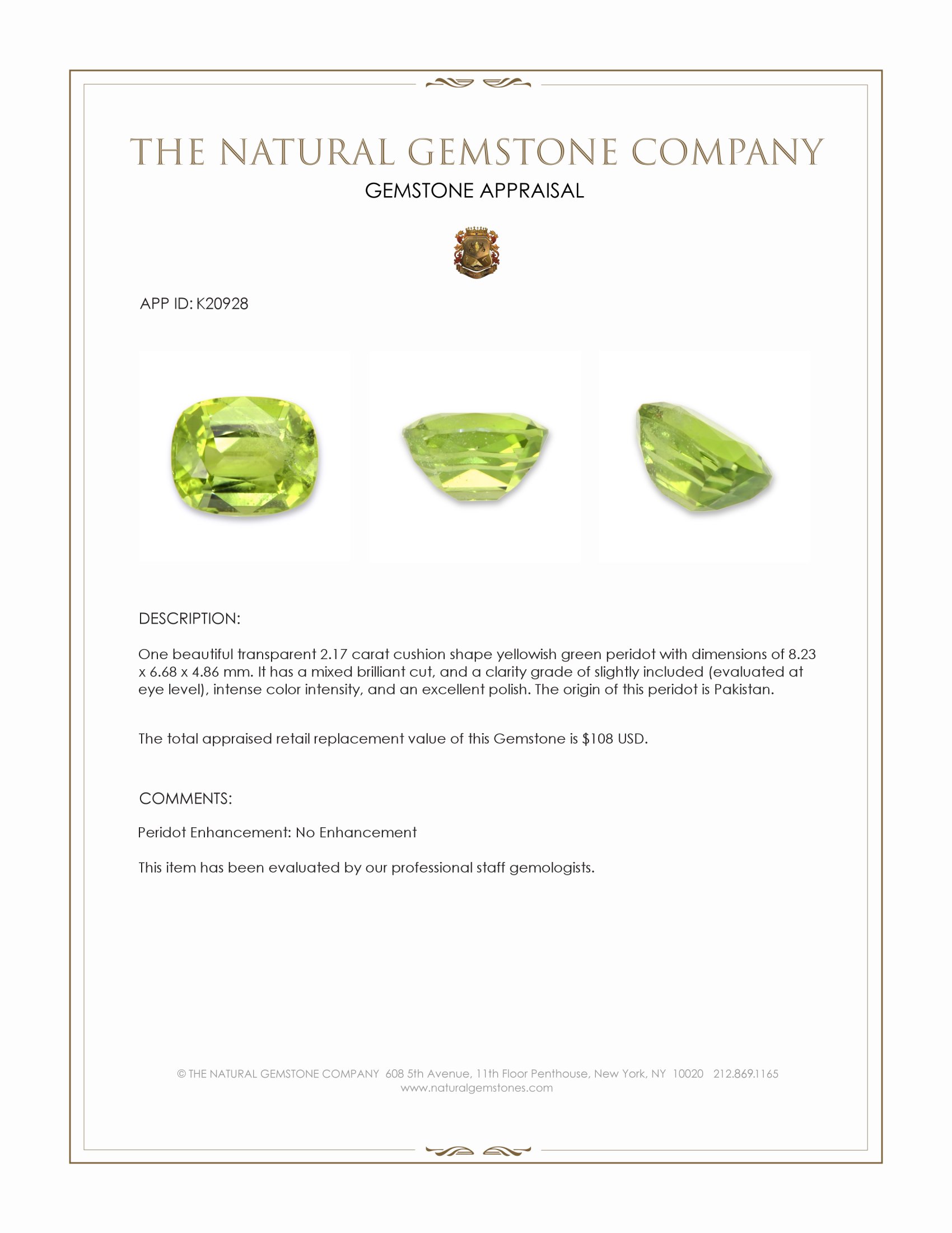 2.17 Ct. Peridot from Pakistan