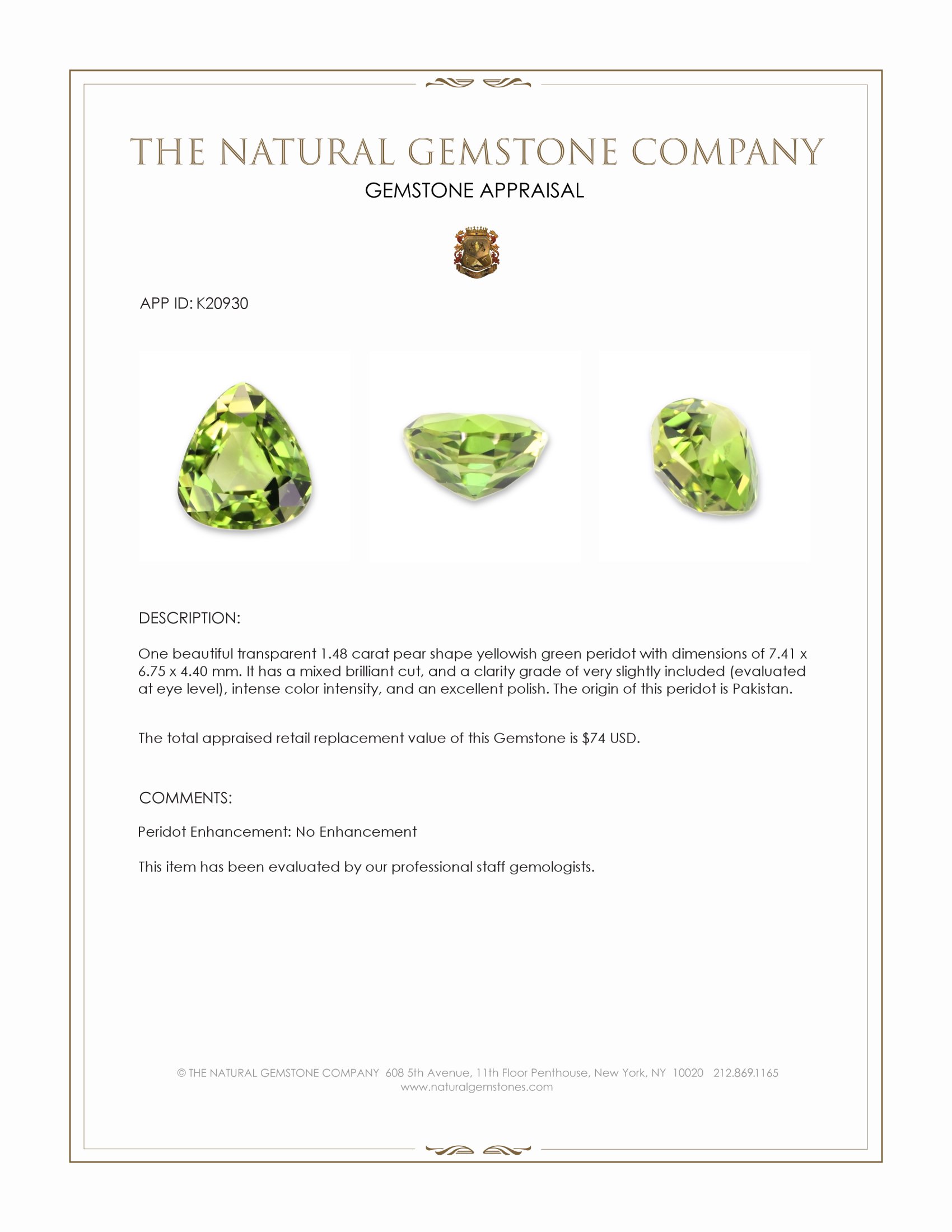 1.48 Ct. Peridot from Pakistan