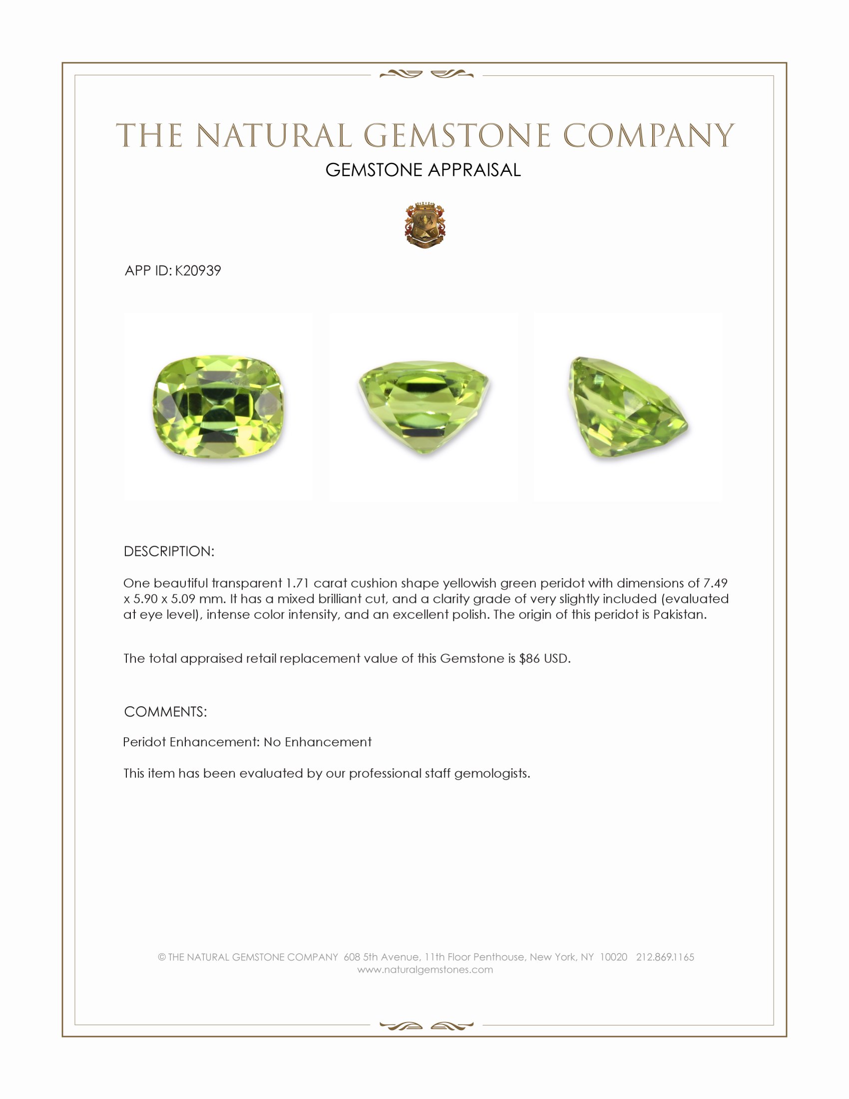 1.71 Ct. Peridot from Pakistan