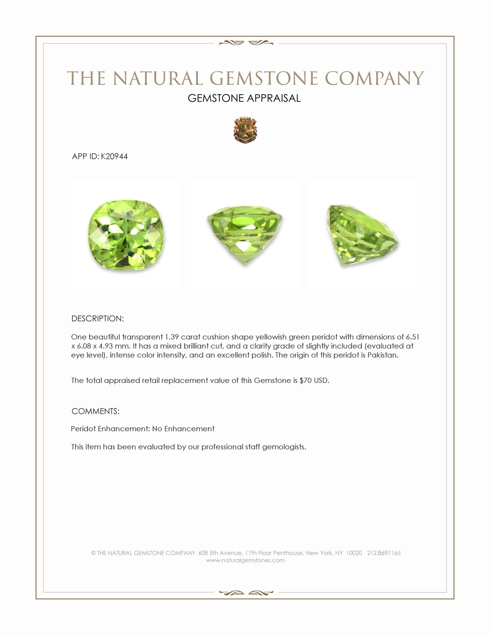 1.39 Ct. Peridot from Pakistan